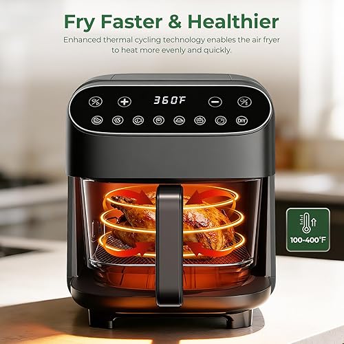 Miniatura 9 de Freidora de aire de vidrio de 5 cuartos de galón, cesta de vidrio de borosilicato no tóxica sin revestimiento, horno freidora de aire con 8 modos