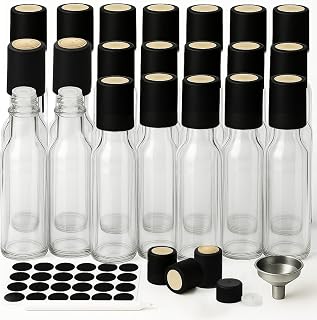WERTIOO Hot Sauce Bottles 21-Pack 5oz Round Small Glass Bottles with Caps & Funnel - Reusable Mini Sauce Containers for Chili Oil, Vinegar, Gift Favors - Leakproof & Label-Ready