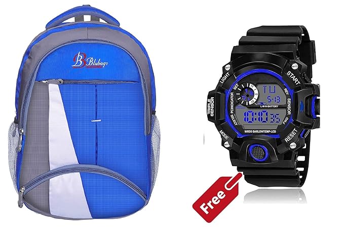 BLUBAGS Polyester 36 Liters Waterproof Royal Blue School Backpack+Blue Digital Unsex Free