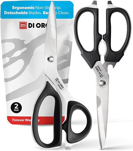 DI ORO® Stainless Steel Kitchen Scissors - Heavy Duty Come-Apart Kitchen Shears for Poultry, Meat, Herb Cutting and More - Multi-Purpose and Offset Scissors - Dishwasher Safe (2-Piece Set)