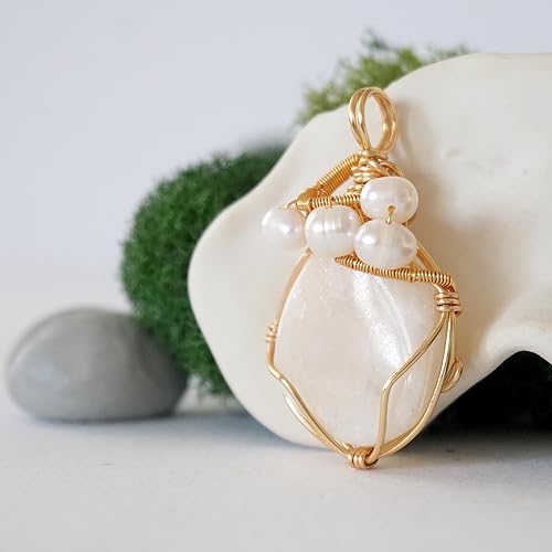 Miniatura 40 de Designs by Nature Gems Raw Citrine & Pearl Necklace, November Birthstone Jewelry, June Crystal, With 24 Inch Chain Gold Plated Chain, Genuine Raw