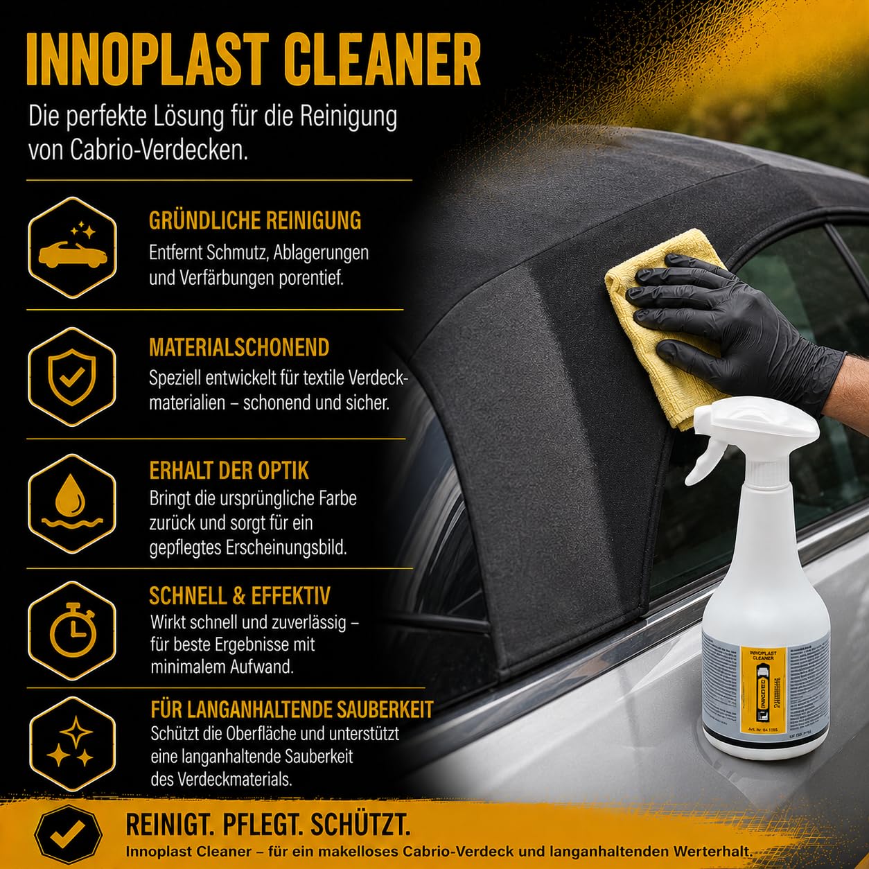 2 Stück Innotec Innoplast Cleaner Flugrostentferner - entfernt Flugrost, Nikotin, Fett, Schmutz - Innoplast Cleaner 500ml + Reinigungsschwamm - Silikonfrei für Lackierereien und Karosseriewerkstätten