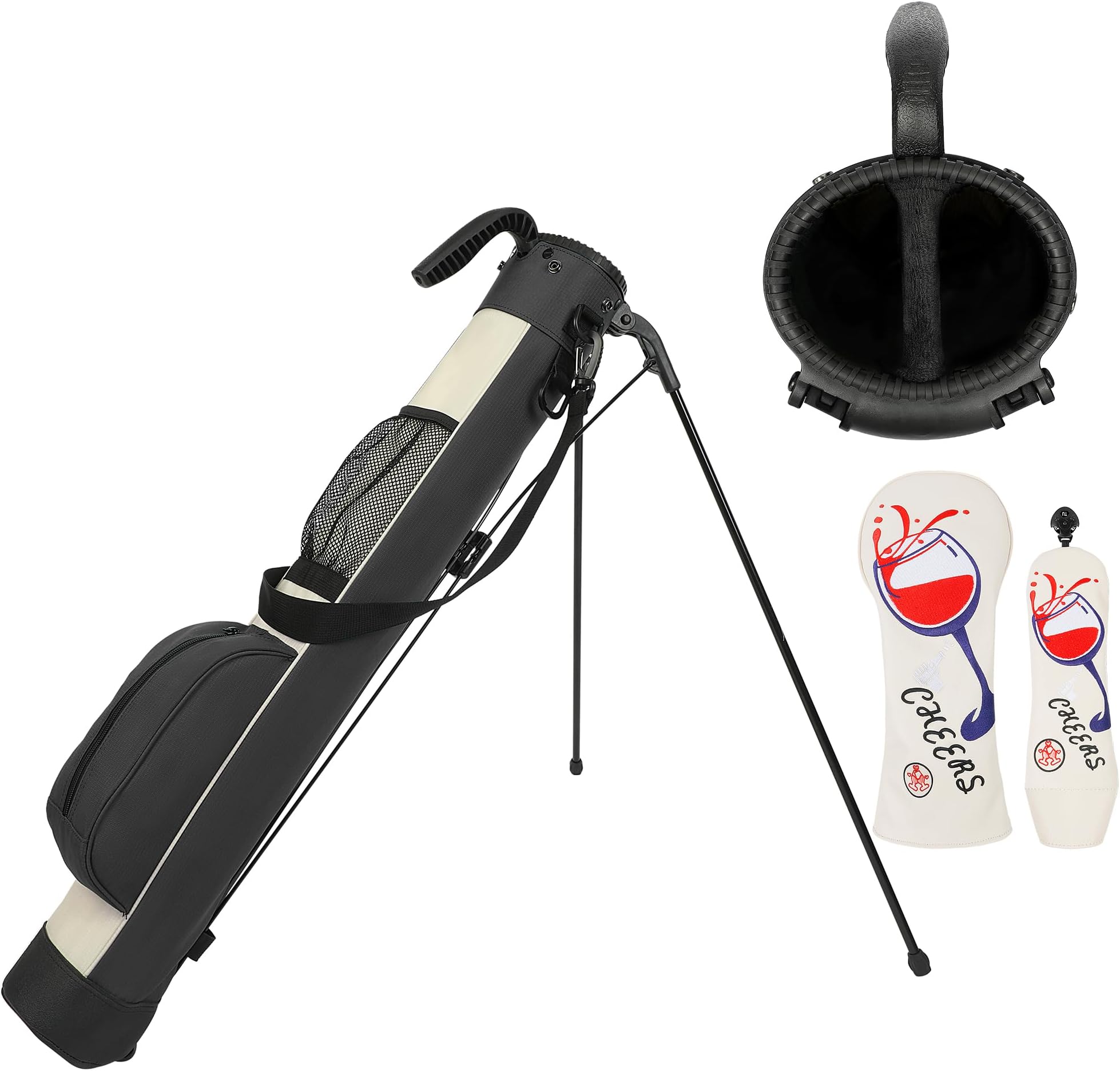 Golf Stand Bag Lightweight Small Golf Bag with Dual Strap Easy Carry 2 Way Dividers Multiple Pockets Golf Gun Bag with 1 Set Golf Wood Club Covers (Black)