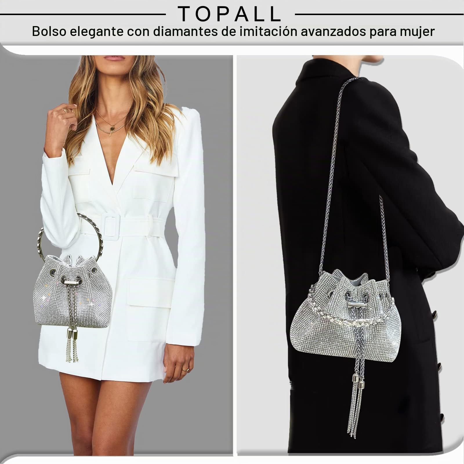 TOPALL Bolso Fiesta Mujer,Bolso de Fiesta Pequeña, Bolso de Mano Noche,Bolso de Mano para Mujer con Purpurina, Bolso Cruzado, Bolso de Novia para Boda, Evento, Citas, Cóctel