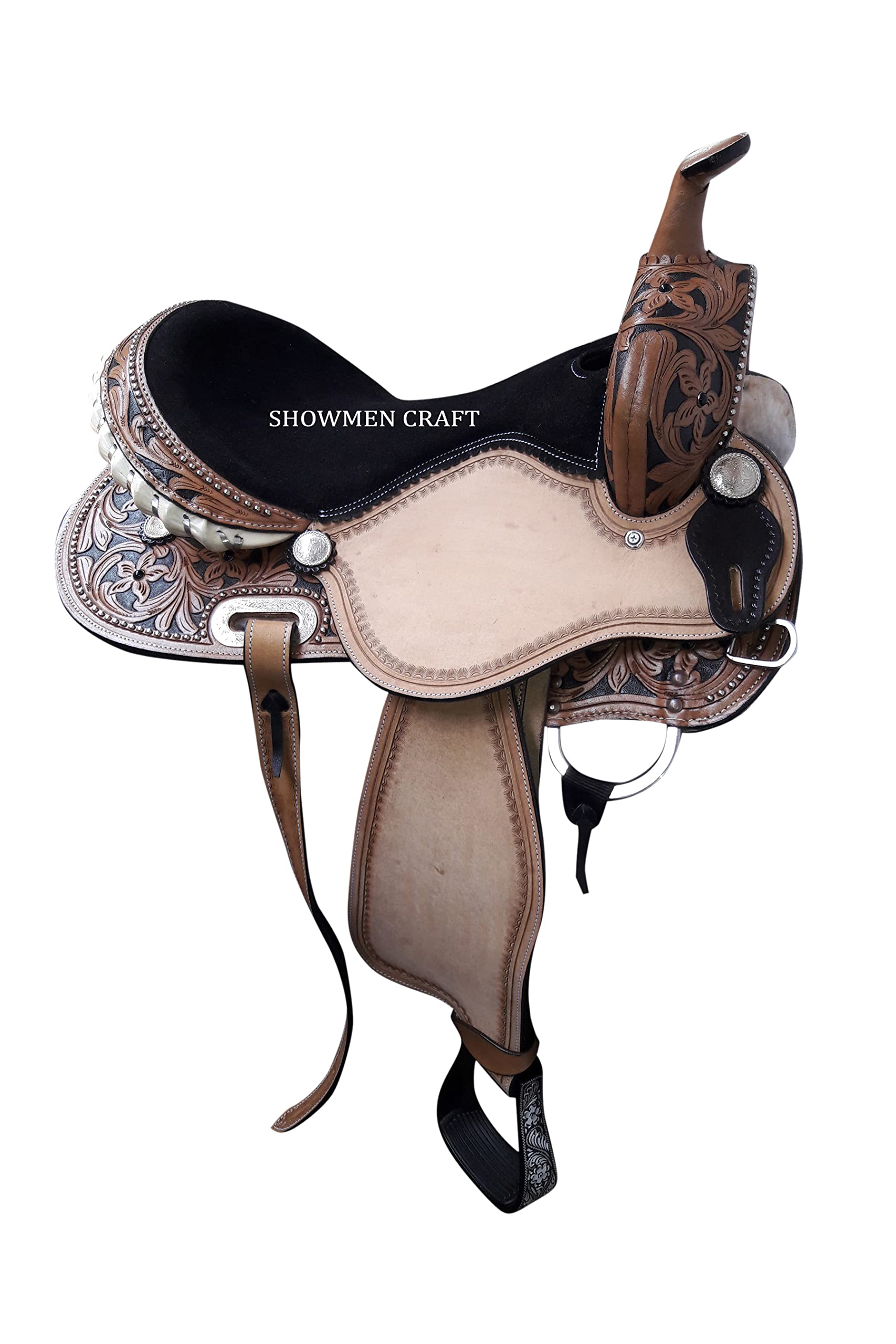 Western Saddle Barrel Racing Style Sella con Pelle Neutra con Testiera e Pettorale