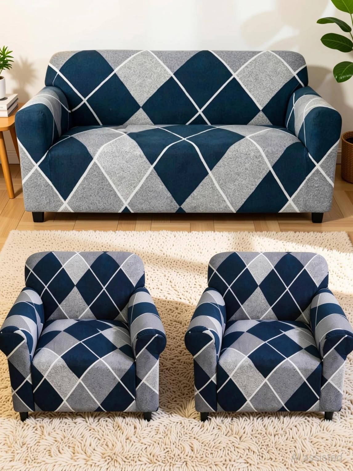 Sofa Cover 5 Seater Fitted Sofa Cover 3 Seater and 2 Seater Fully Covered Universal 5 Seater Sofa Cover Non-Slip Sticky Elastic Stretchable Sofa Set Slipcover Protector for (3+1+1 Seater) (Bule Grey)-picture-16