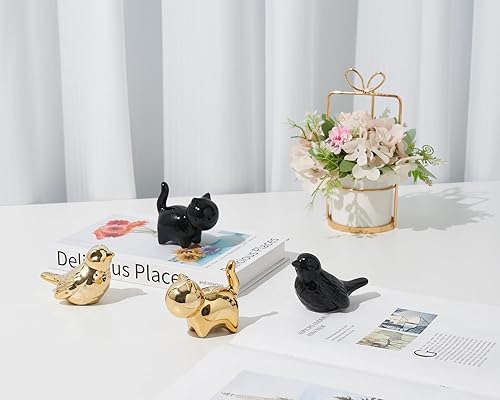 Miniatura 3 de Estatua de gato pequeño, paquete de 2 unidades de 3 pulgadas con acento dorado brillante de 3 pulgadas, regalos de gatito, para hogar, oficina,