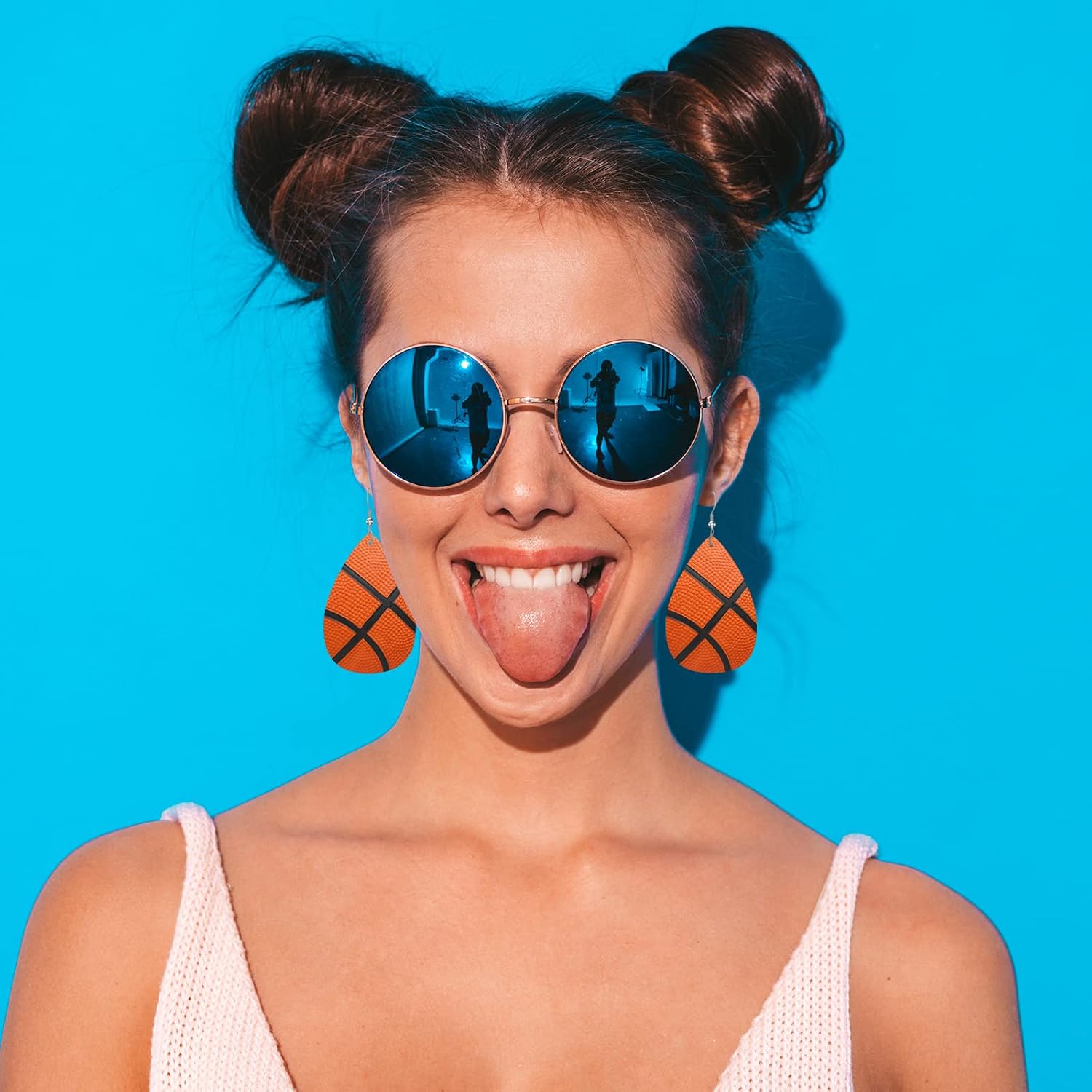 Orange Basketball Leather Teardrop Hook Earrings Sport Ball Leisure Activities Match Elegant Earrings For Women Friends Dangle Earrings image 3