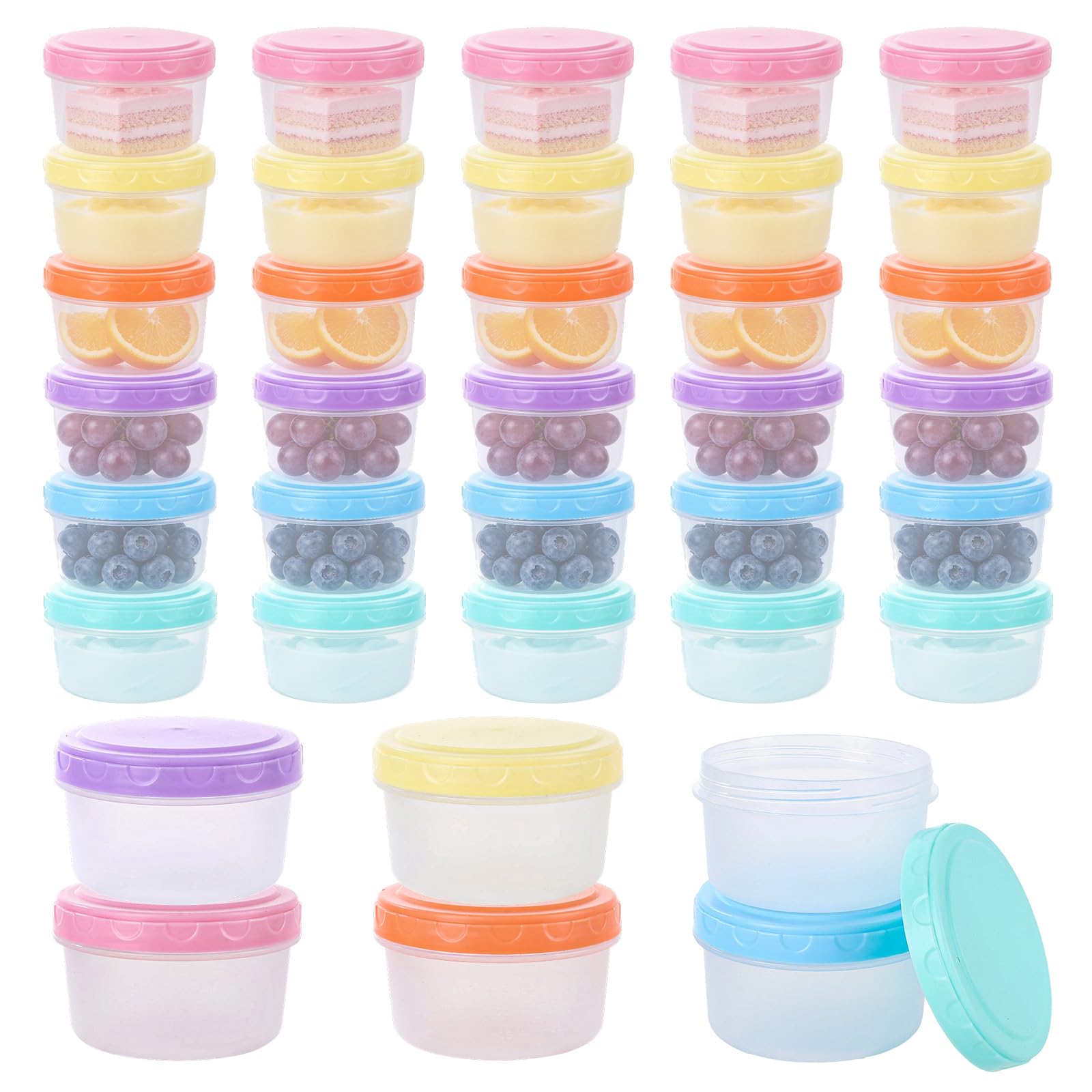 YOUNTHYE Confezione da 24 piccoli contenitori per alimenti con coperchio, 300 ml, riutilizzabili e impilabili, contenitori per alimenti con coperchi colorati per pranzo, frutta, yogurt