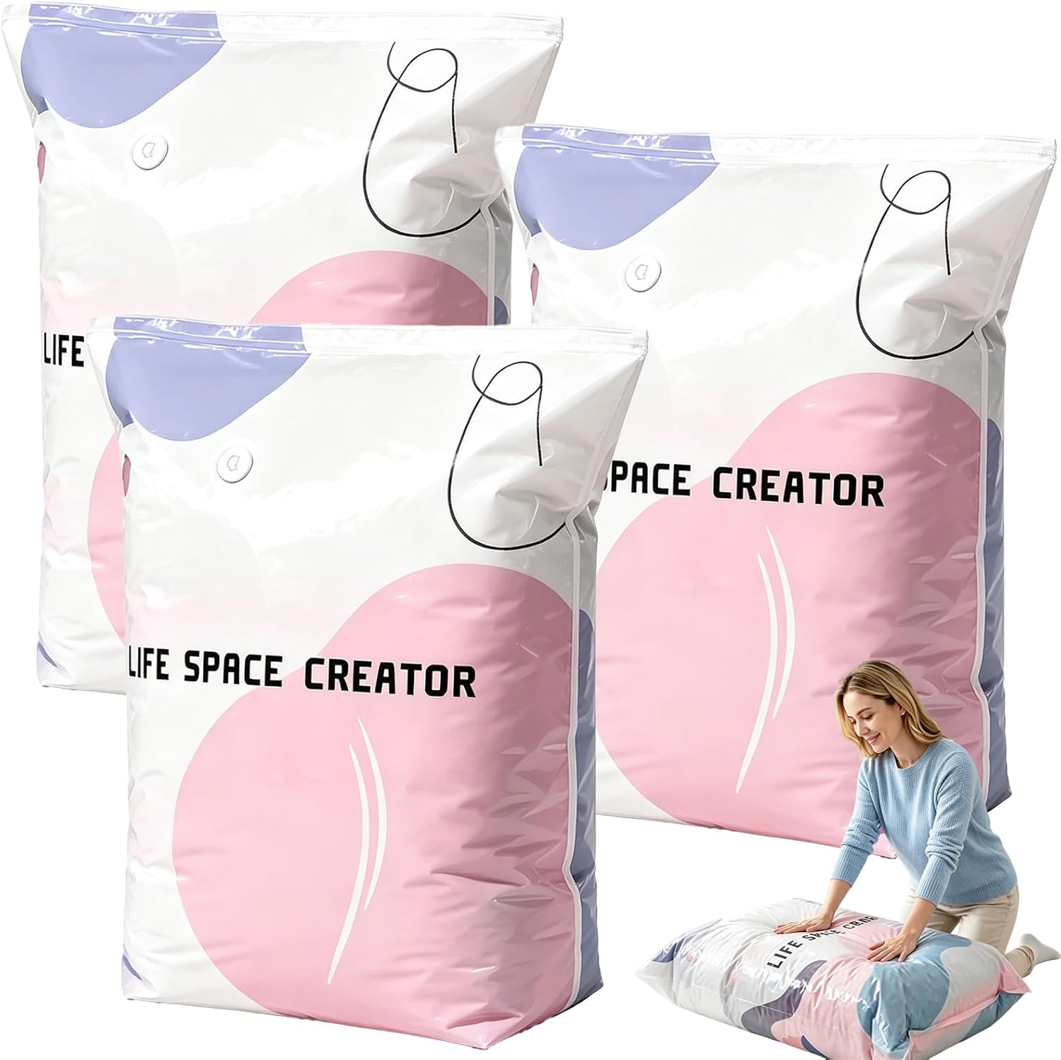 No-Pump Vacuum Storage Bags 3D Cube Space Saver Bags (3PCS, L)