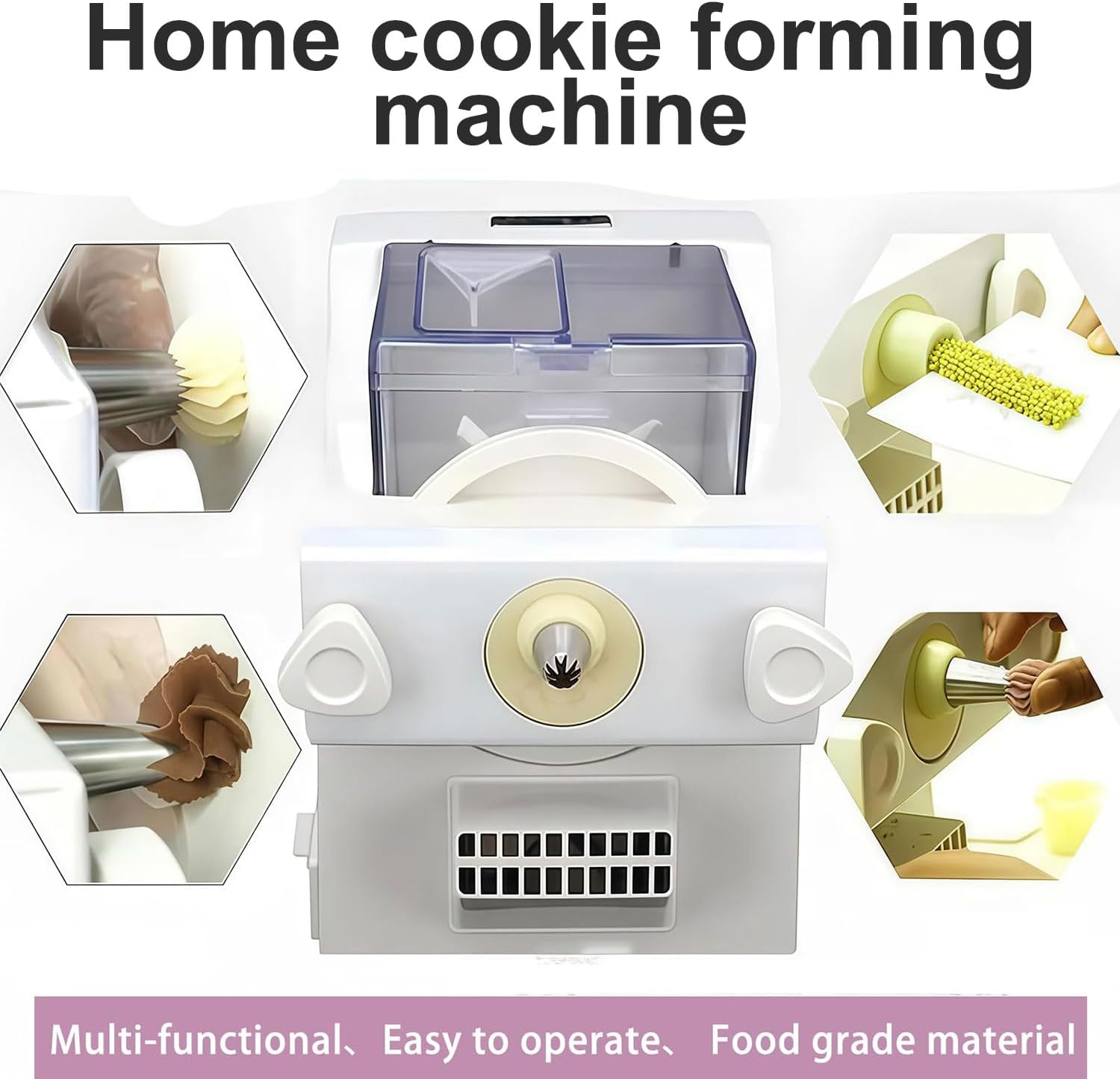 FIUZA Biscuit Form Maker, Automatic Cookies Making Machine with 8 Different Nozzles and 6 Types of Biscuit Molds,50-60rpm/min Speed, for Dessert Shop, Kitchen