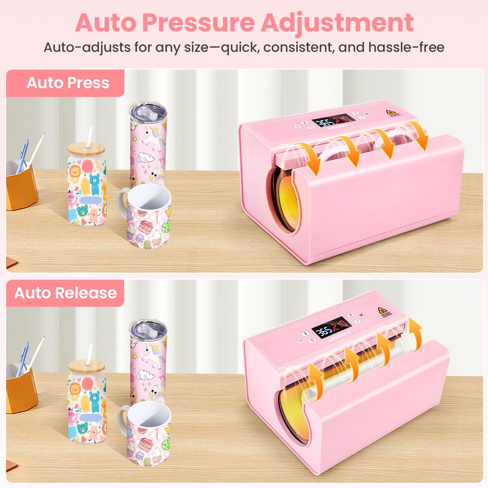 AKEYDIY Becher Wärmepresse Heißpresse 850 ml 567 ml 473 ml Sublimationsgläser Transferpress Rosa