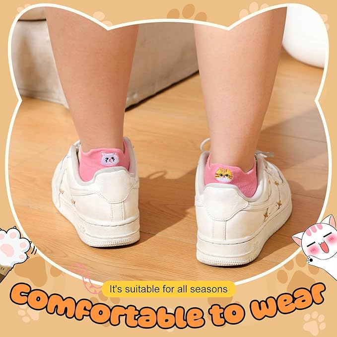 6 Pares Medias Mujer Gato Calcetines Tobillero Algodón Multicolor miniatura 7
