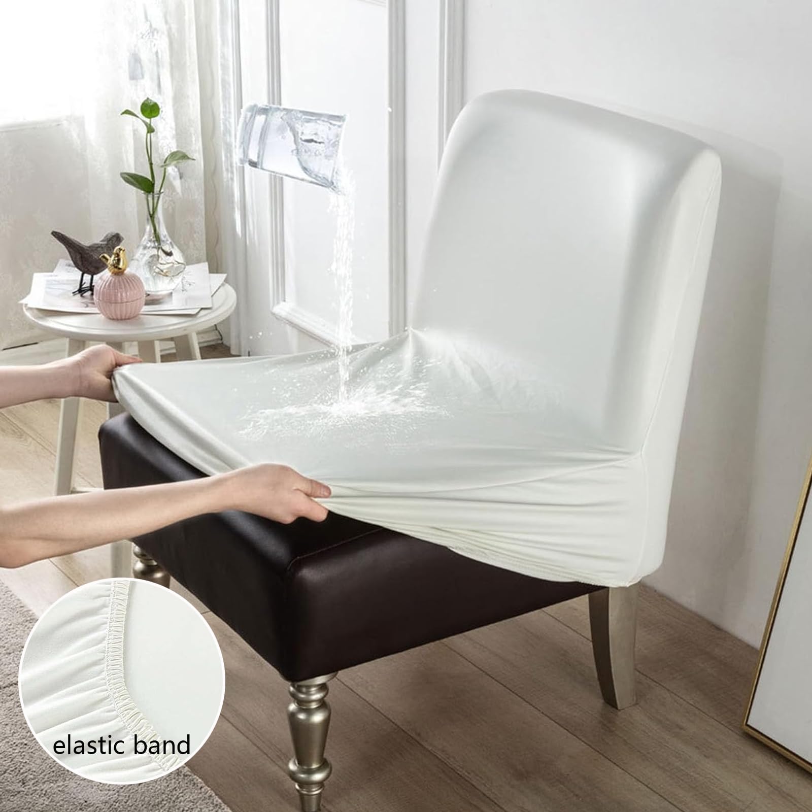 Lot de 2 housses de chaise d'appoint imperméables sans accoudoirs - Housse de protection pour meubles pour salon, hôtel (gris clair)