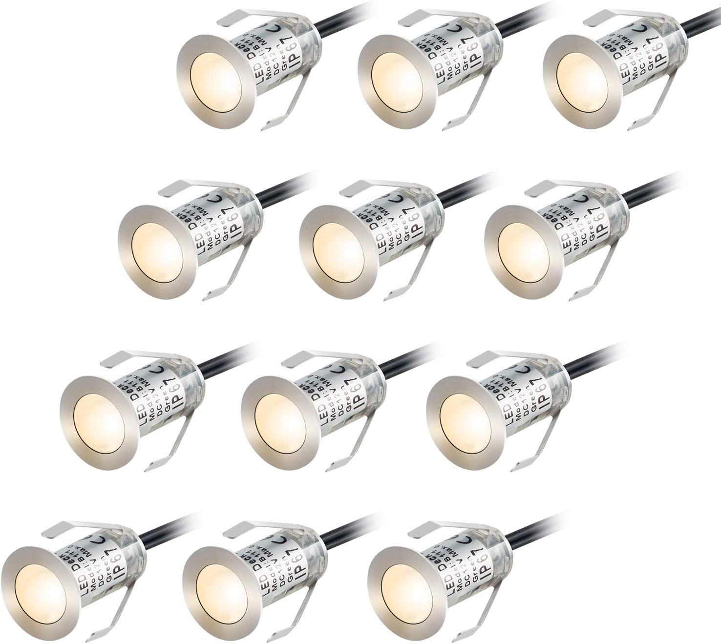 Domua 12pcs Recessed Aluminum LED Downlights with IP67 Switch Waterproof DC12V with Trasfo Warm White Mini Outdoor Mini LED for ardin, Balcony, Yard, Kitchen, Stairs, Hallway, Pool, Terrace