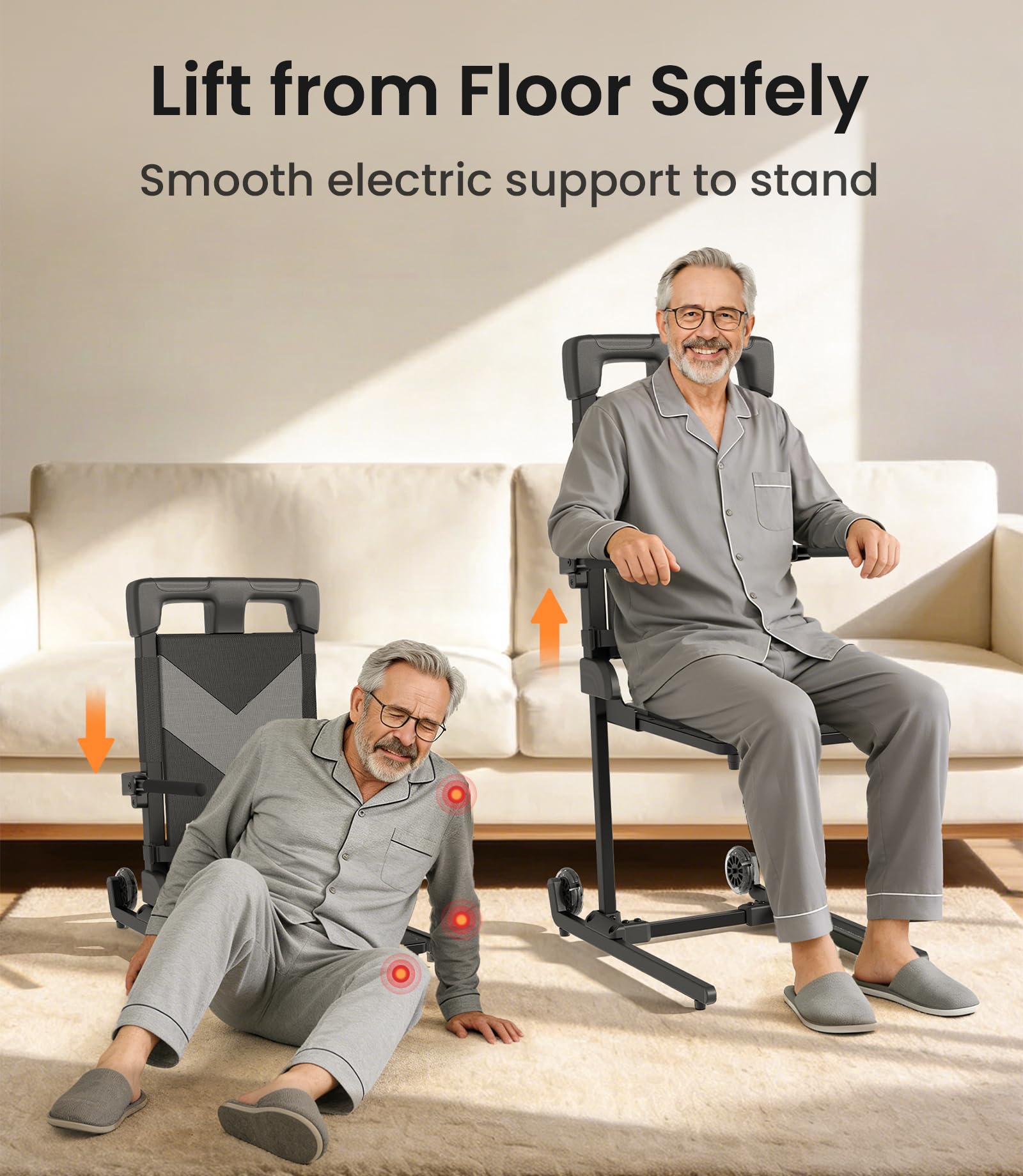 VOCIC AX25 - Sedia elettrica per alzarsi dal pavimento fino a 160 kg, leggera e mobile, con grandi ruote posteriori, compatta, ideale per anziani a casa e cura