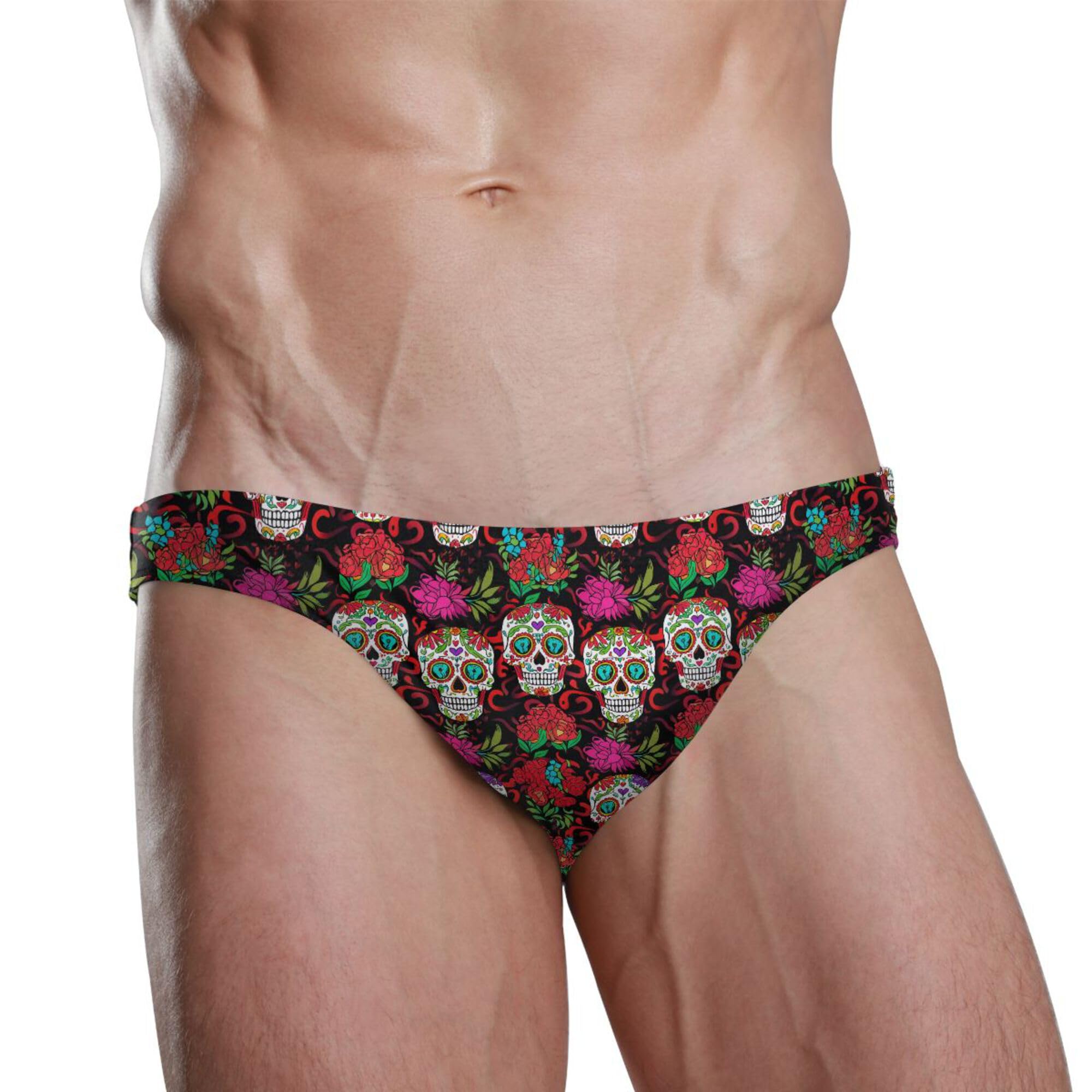 Skull Flower Mens Swimwear Swim Briefs Bikini Swimsuit for Summer Beach L B0404442