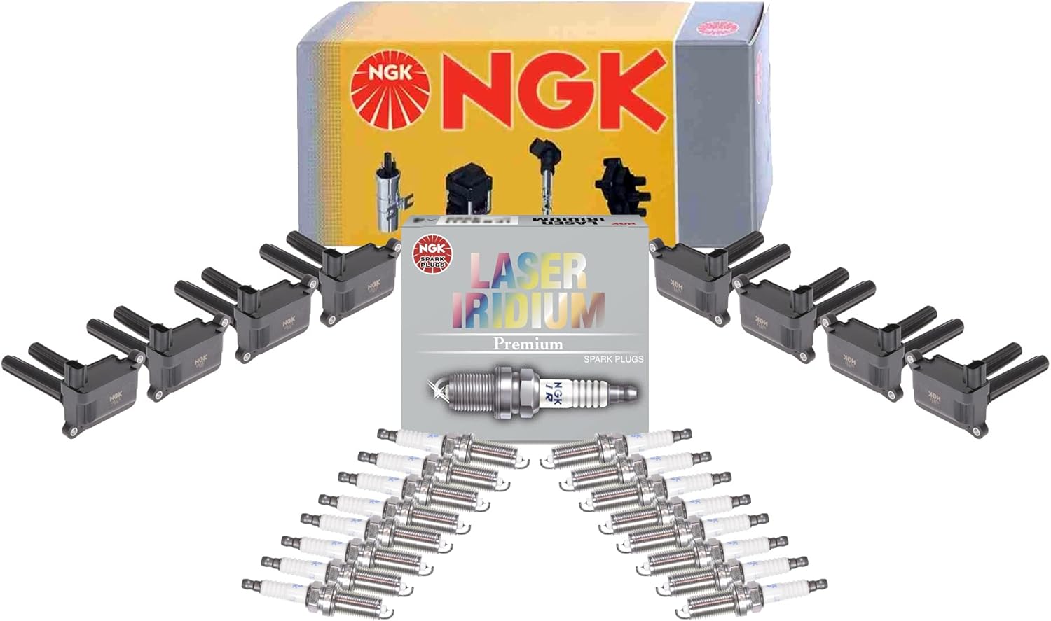 NGK 8 Ignition Coils & 16 Laser Iridium Spark Plugs Kit For Chrysler Dodge Ram