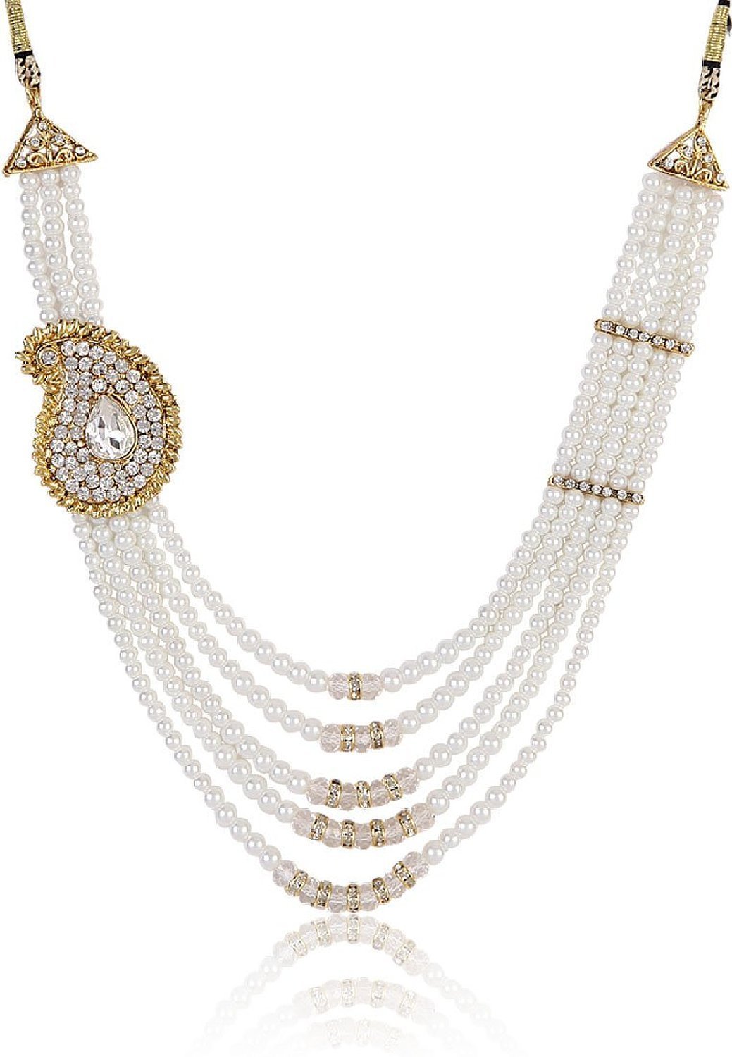American Diamond Pearl Necklace Set with Earrings
