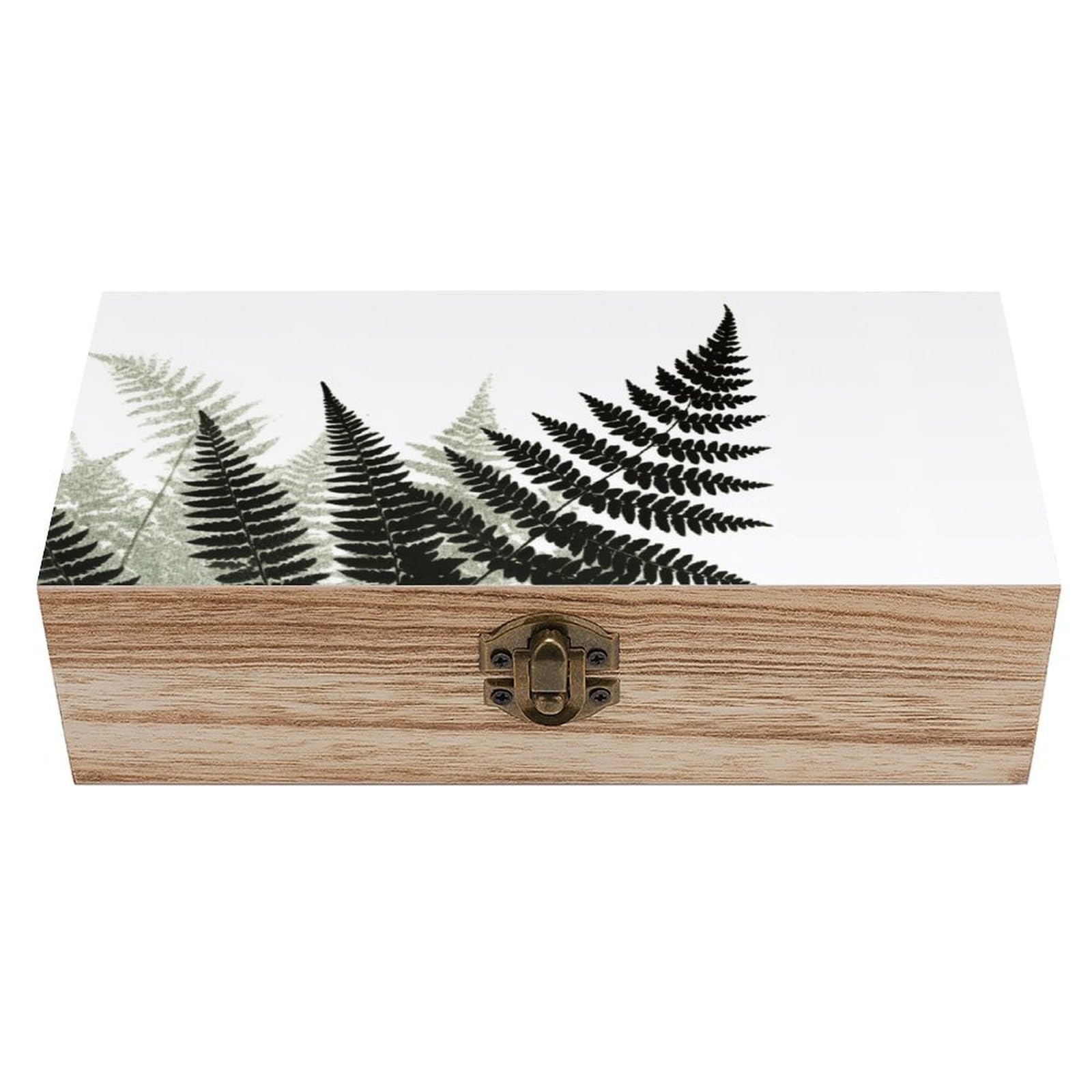 LZQPOEAS Natural Plant Silhouette Fern Leaf Wooden Storage Box Small Decorative Box with Hinged Lid Handmade Elegant Keepsake Storage Box for Jewelry, Photos, Trinkets, Letter Gifts, Small Heirlooms