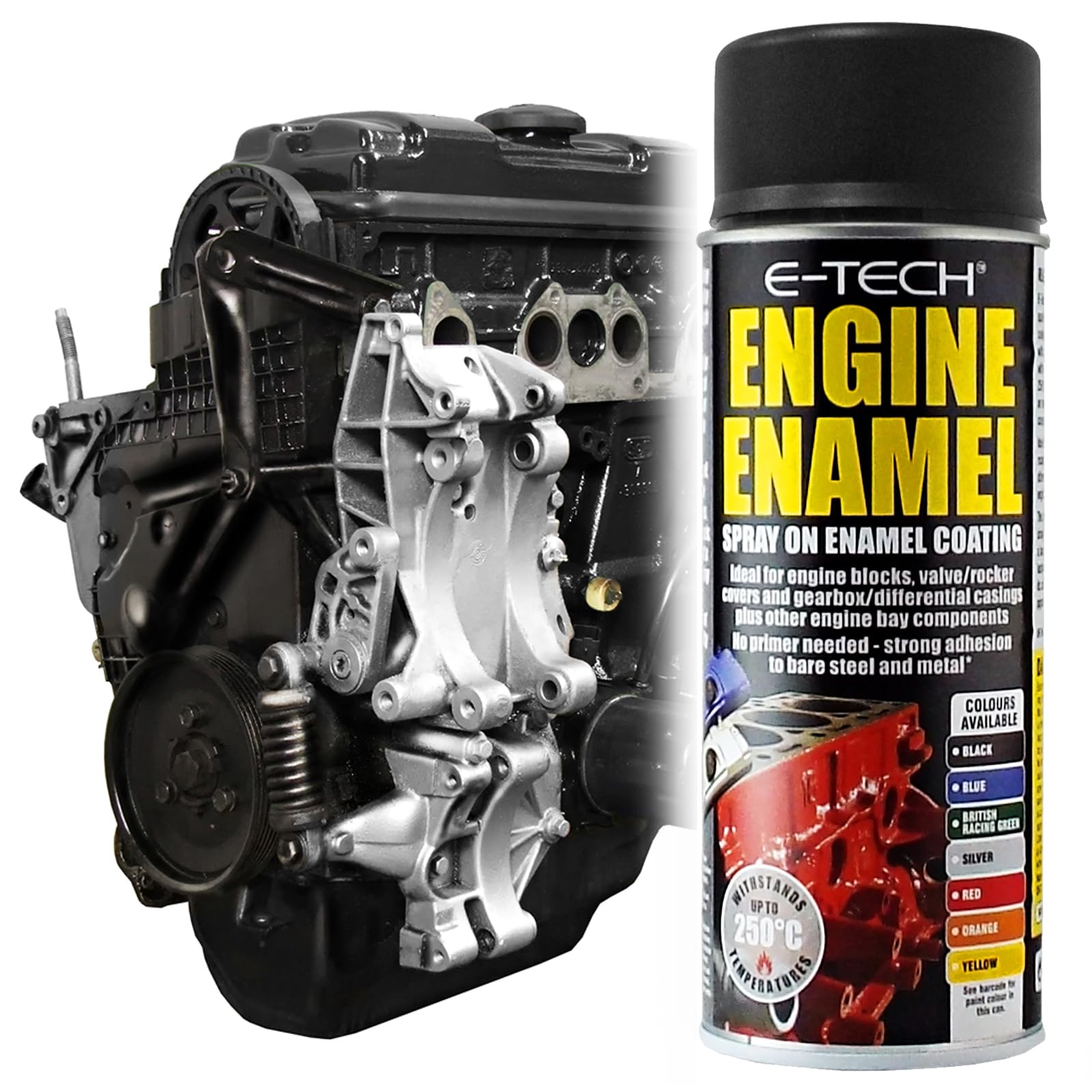 E-Tech Engine Enamel Spray Coating Heat Resistant High Temp Paint - 400Ml Black 5018413500272