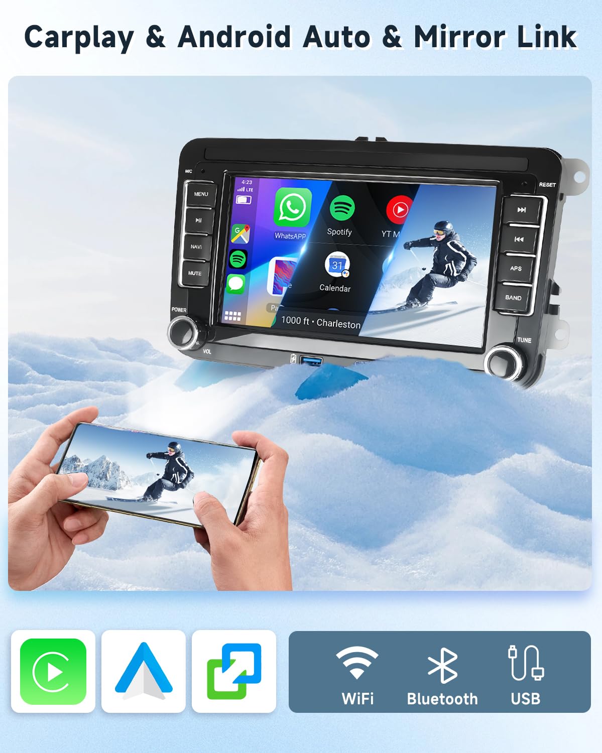 2G+64G Android Autoradio für VW Golf 5 6 Passat Polo Tiguan Touran Caddy Skoda Seat 7 Zoll Wireless Carplay Autoradio 2 Din mit Android Auto Touchscreen GPS Navi WiFi Bluetooth FM/RDS Rückfahrkamera