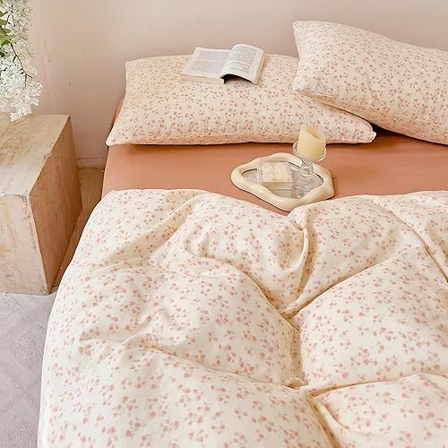 Miniatura 190 de 3 piezas de juego de funda de edredón tamaño individual XL, funda de edredón blanca con estampado floral azul, ropa de cama coquette de algodón