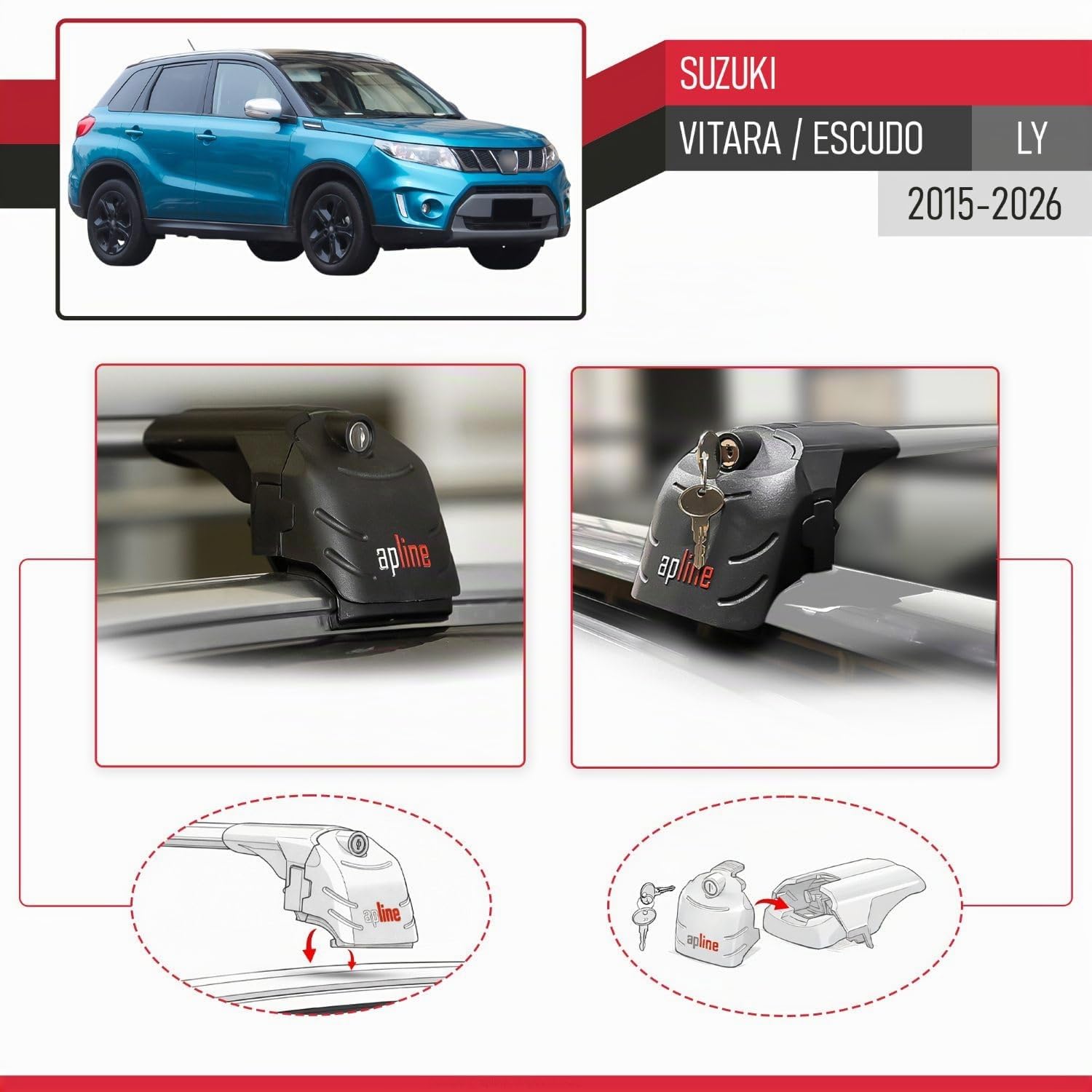 Kompatibel mit Suzuki Vitara/Escudo (LY) 2015-2025 ACE-2 Relingträger Dachträger Auto Gepäckträger Grau Aluminium 2 Stangen