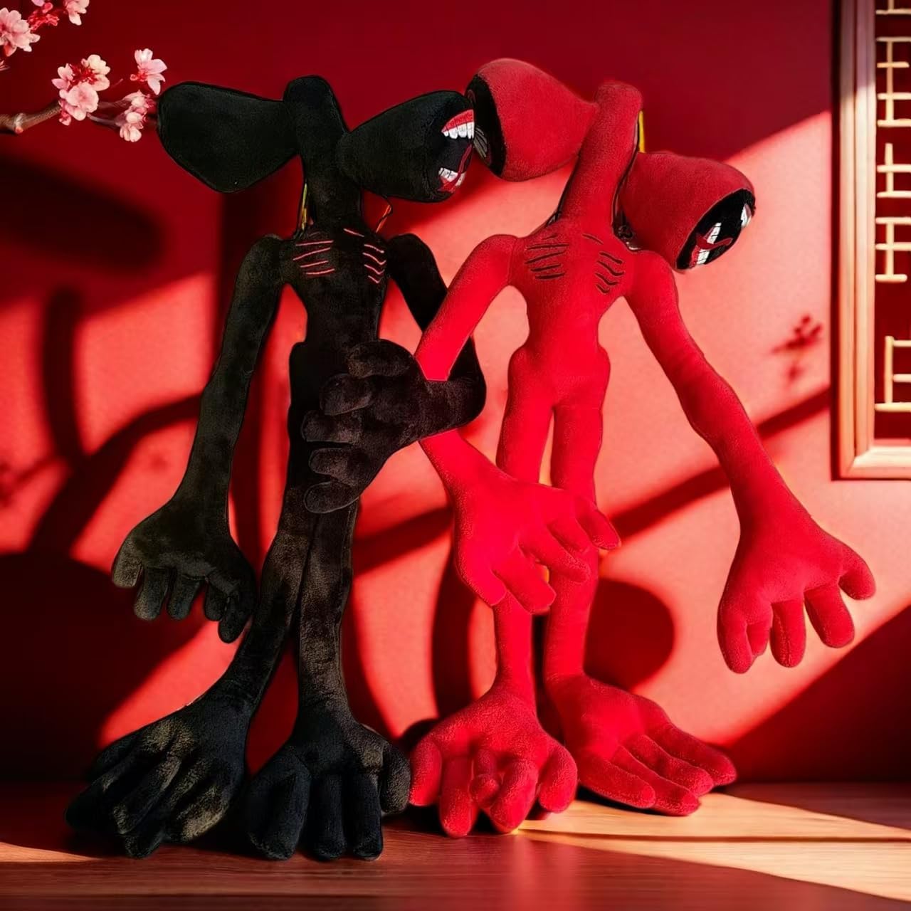2PCS Siren Head Monster Double-Head Plush Toys Limbs Movable Plush Toys Halloween Christmas Birthday Gift (Black and Red)