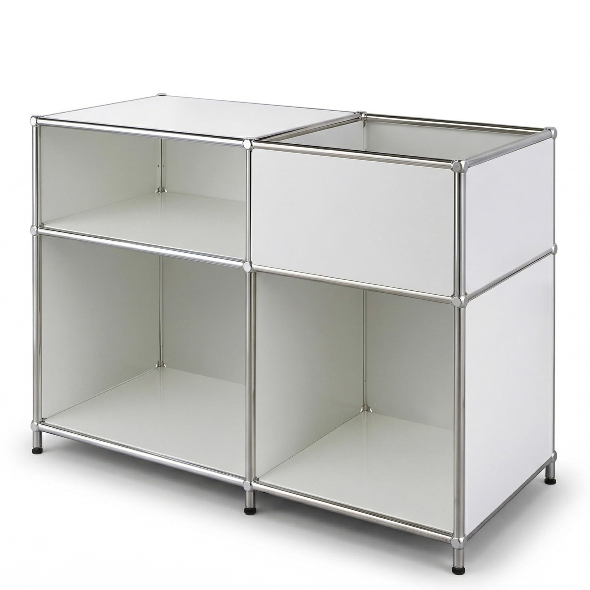KARAT Regal Weiß - 88x40x65cm - Metallregal mit 3 Ablagen & Stauraumfach - Sideboard & Aufbewahrungsregal - Würfelregal - Concept Epure MK-030