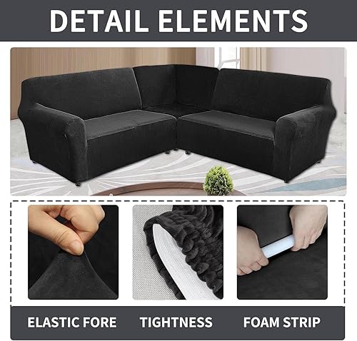 Miniatura 2 de Funda elástica de terciopelo en forma de L para sofá esquinero de 5 asientos, fundas para sofá esquinero para sofá seccional, fundas de sofá