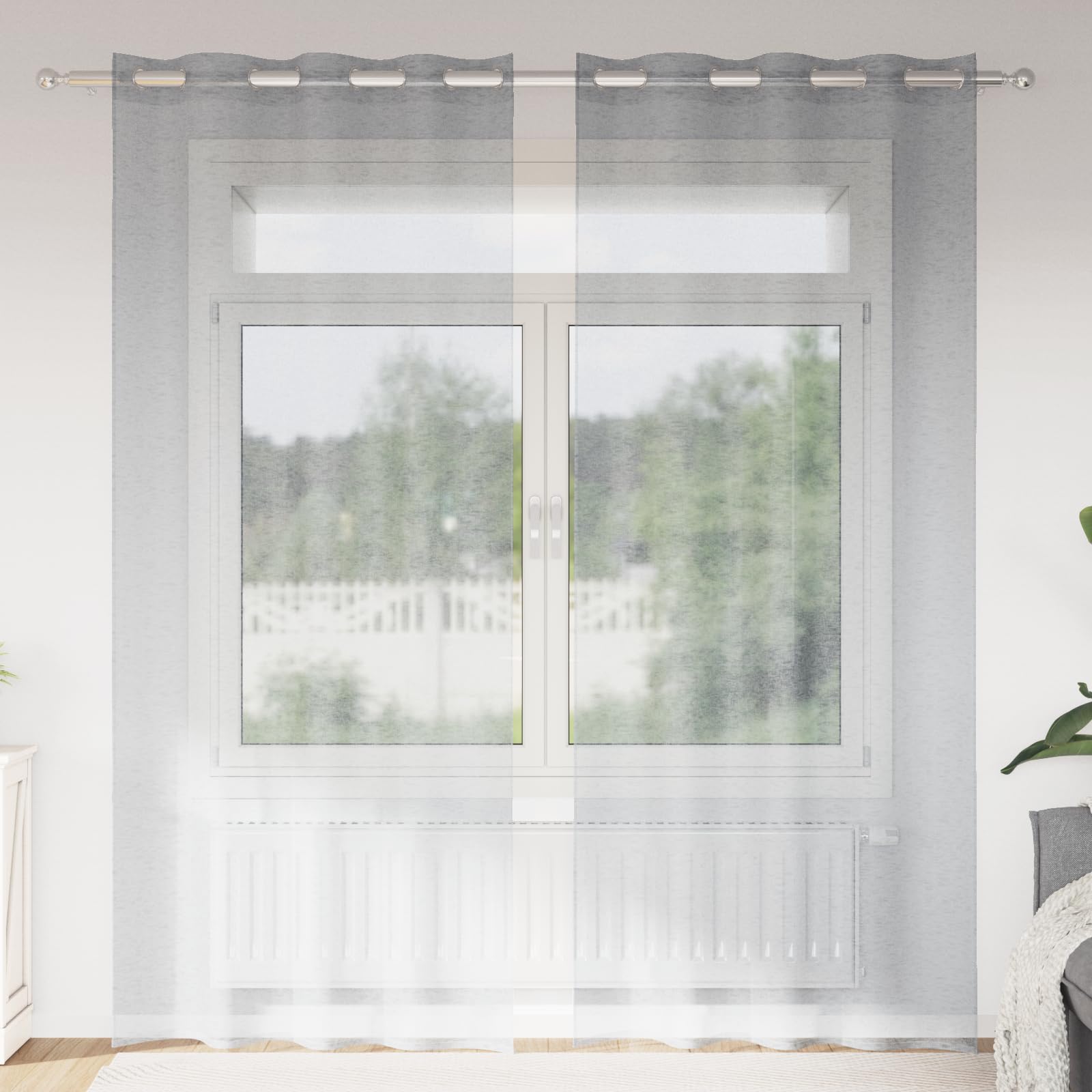Voilages gris foncé contre le vis-à-vis : lot de 2 rideaux translucides 140x225 cm salon