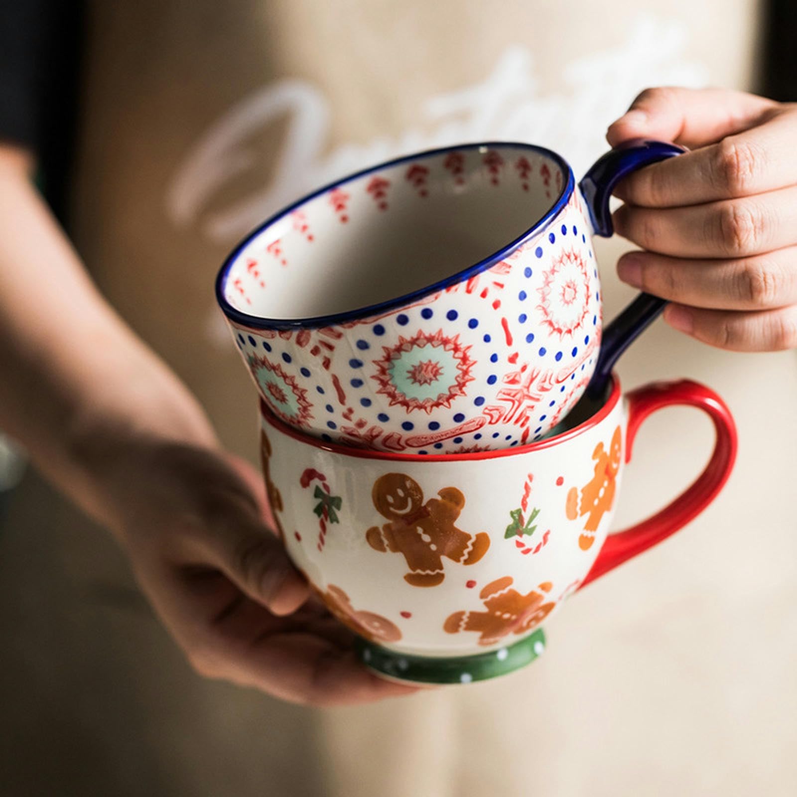 Handbemalte Keramiktasse 440 Ml - Große Bauchtasse Für Kaffee & Tee