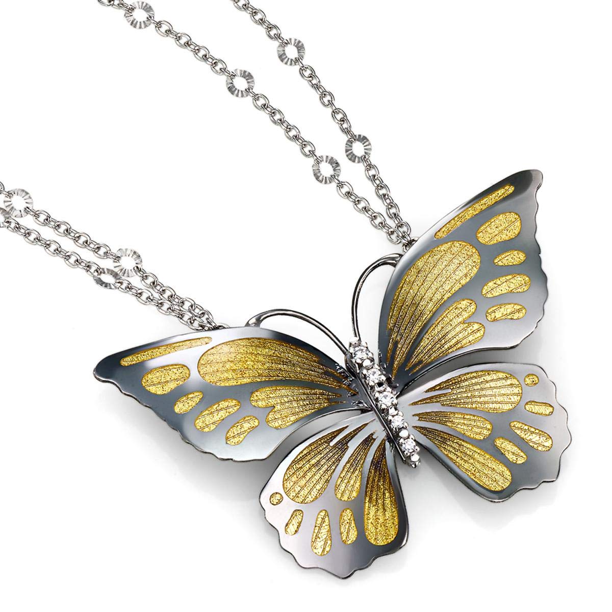 Artlinea Collana In Argento 925 Dorato Con Pendente Farfalla E Smalto Verde – Fatto A Mano In Italia - 3