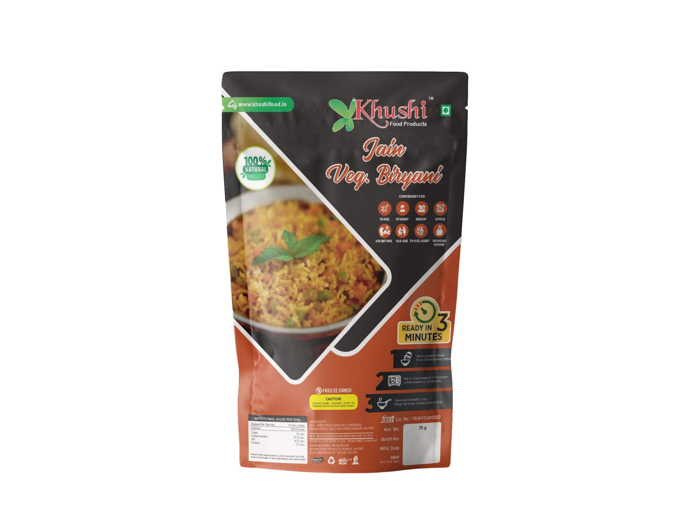 Khushi Food Products Jain Veg Biriyani (75 g)