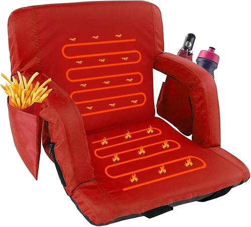 LILYPELLE Asientos de estadio con calefacción para gradas con soporte para espalda, soporte para brazos, bolsillos de almacenamiento, sillas de