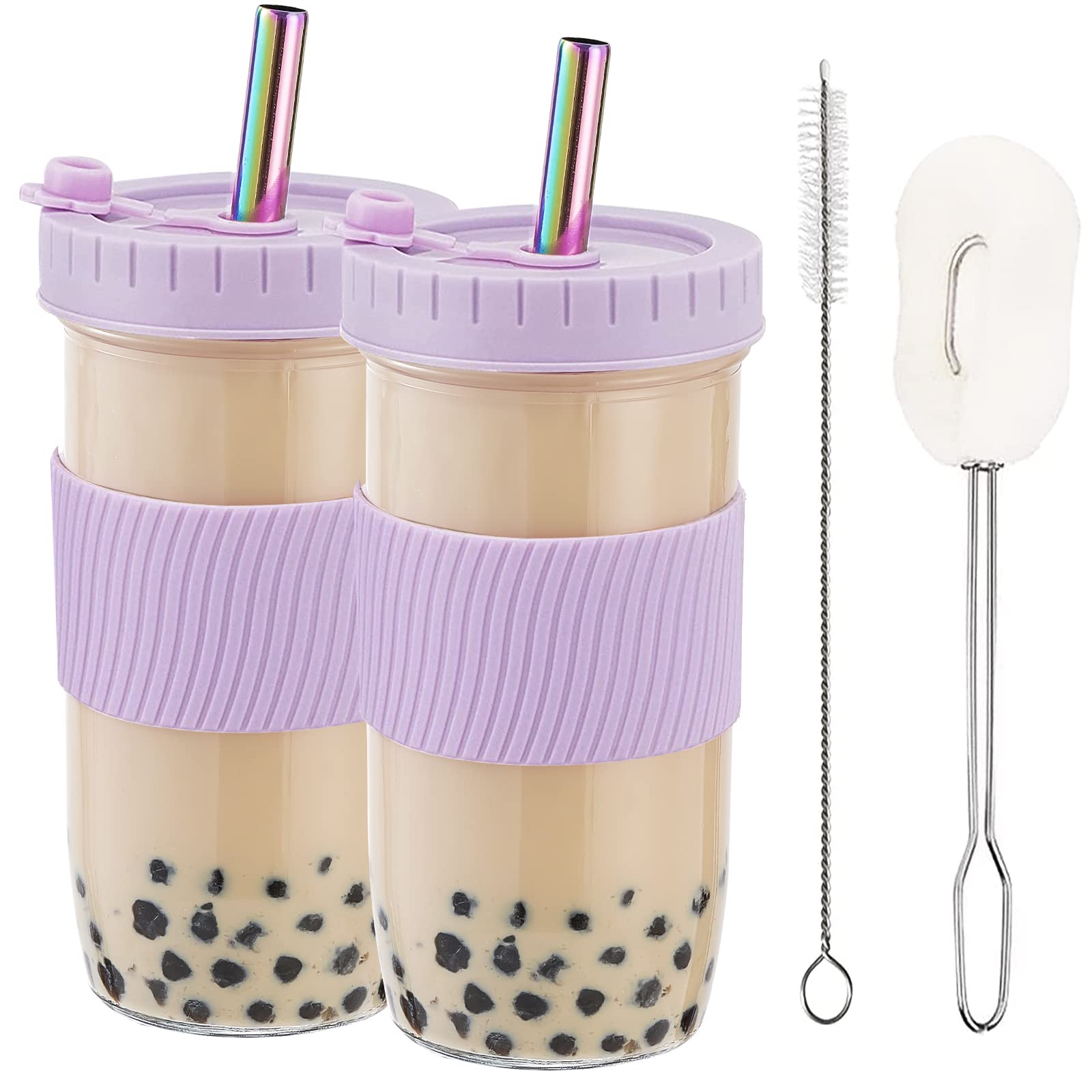 Verre Avec Couvercle Et Paille 500 Ml - Motif Ours Et Nœud, Pour Café Glacé