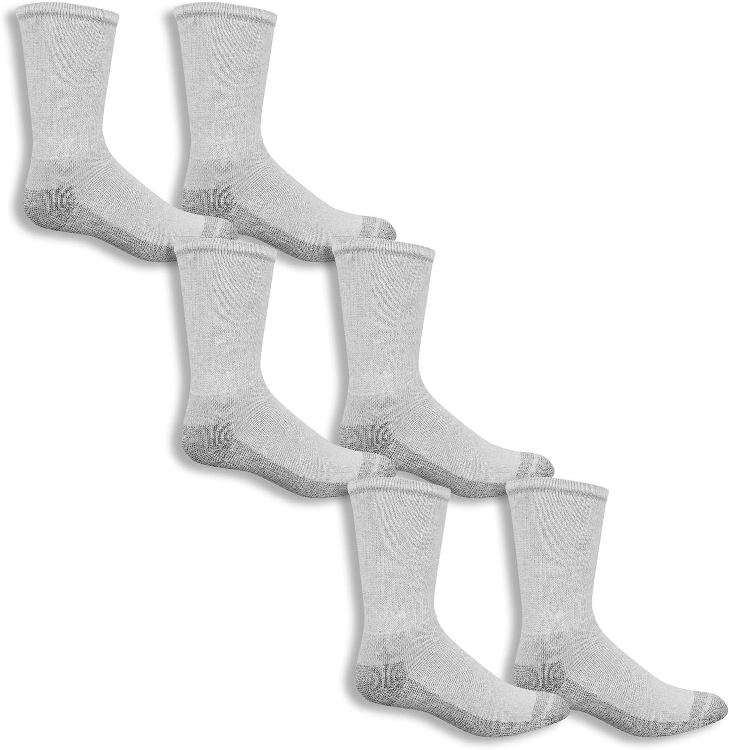 Fruit of the Loom Work Gear Heavy Duty Crew Socks 6-Pair - Grey 6-12