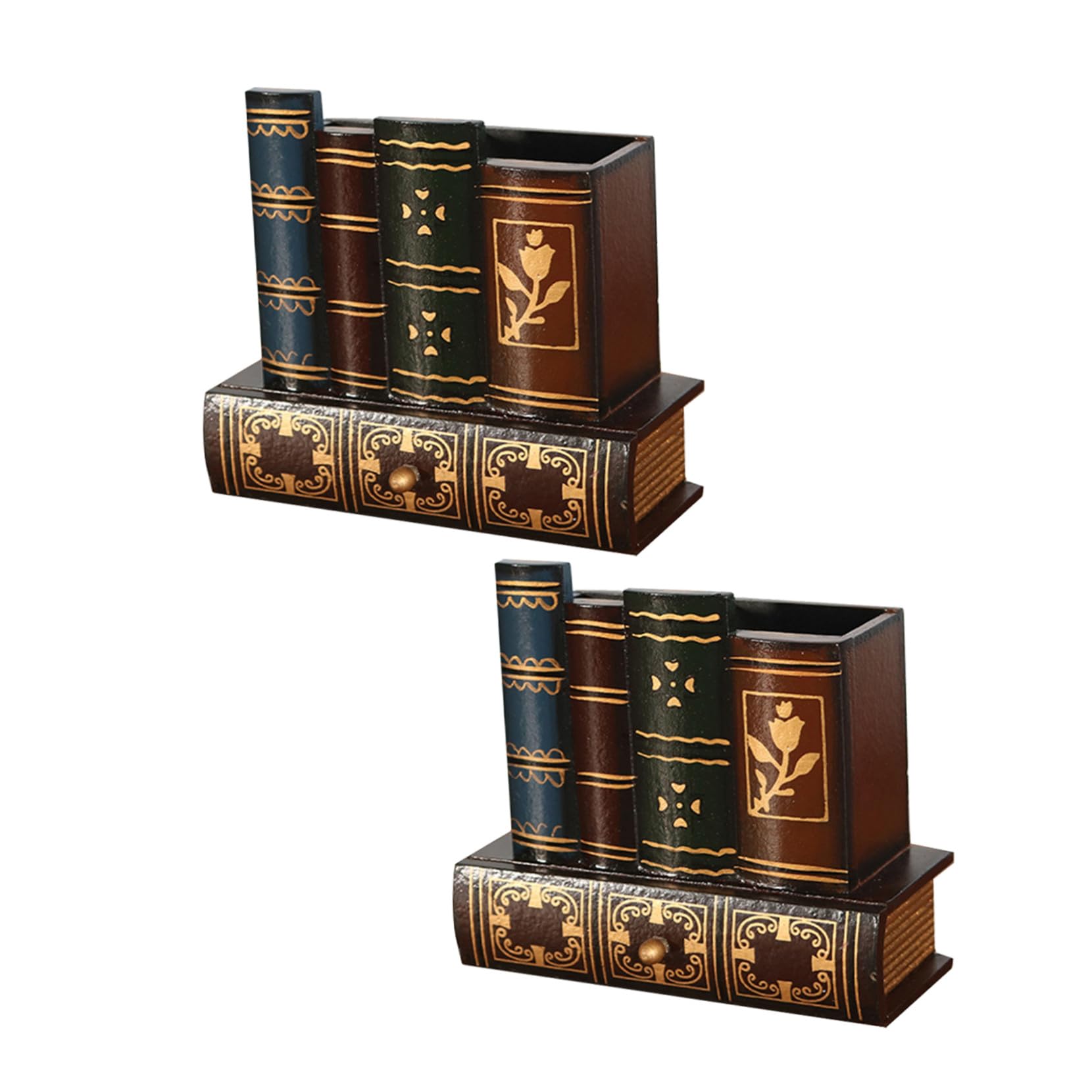Boîte de rangement décorative vintage en bois pour stylos de bureau