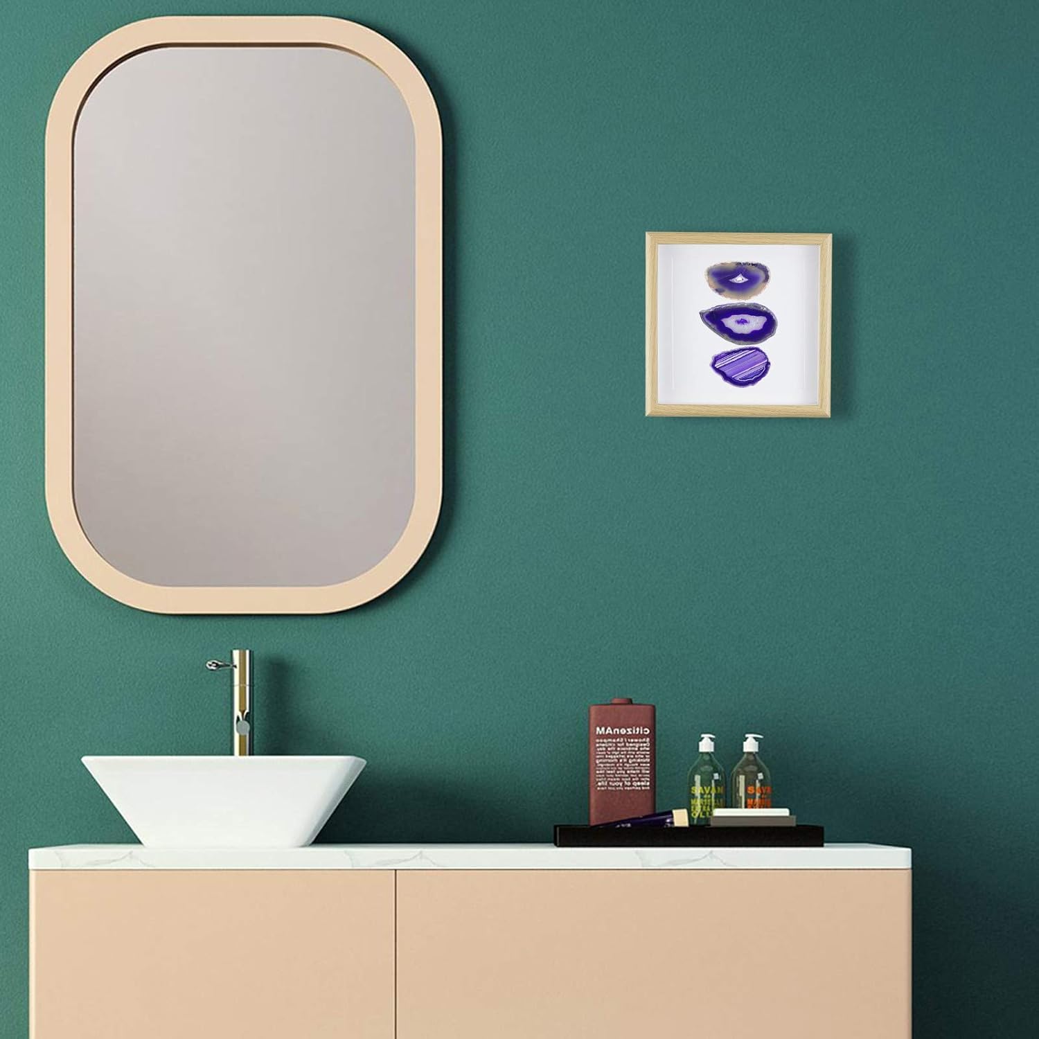 SUNYIK Handmade Natural Agate Slice Frame Panel for Wall Art Desktop Home Decoration 8.8" Purple