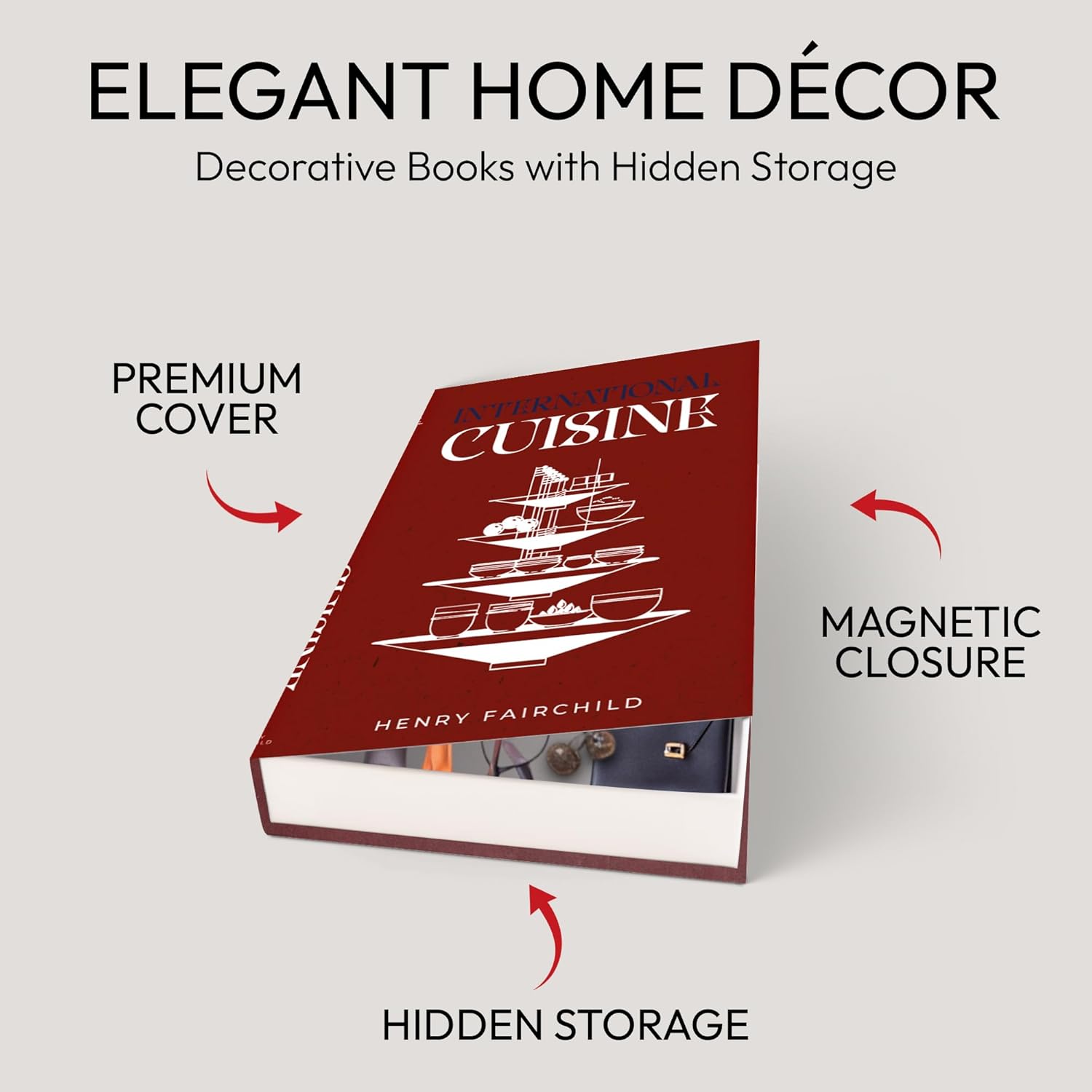 Decorative Books | Red 10 Book Set with 3 Sizes | Preassembled with Hidden Storage | Perfectly Stackable for Easy Home Staging | Book Decor to Elevate Your Space | Home Decor Made Simple!
