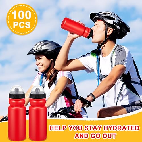Miniatura 6 de Mumufy 100 botellas de agua deportivas a granel de plástico de 20 onzas, botellas de agua reutilizables para bicicleta de montaña, botellas de agua