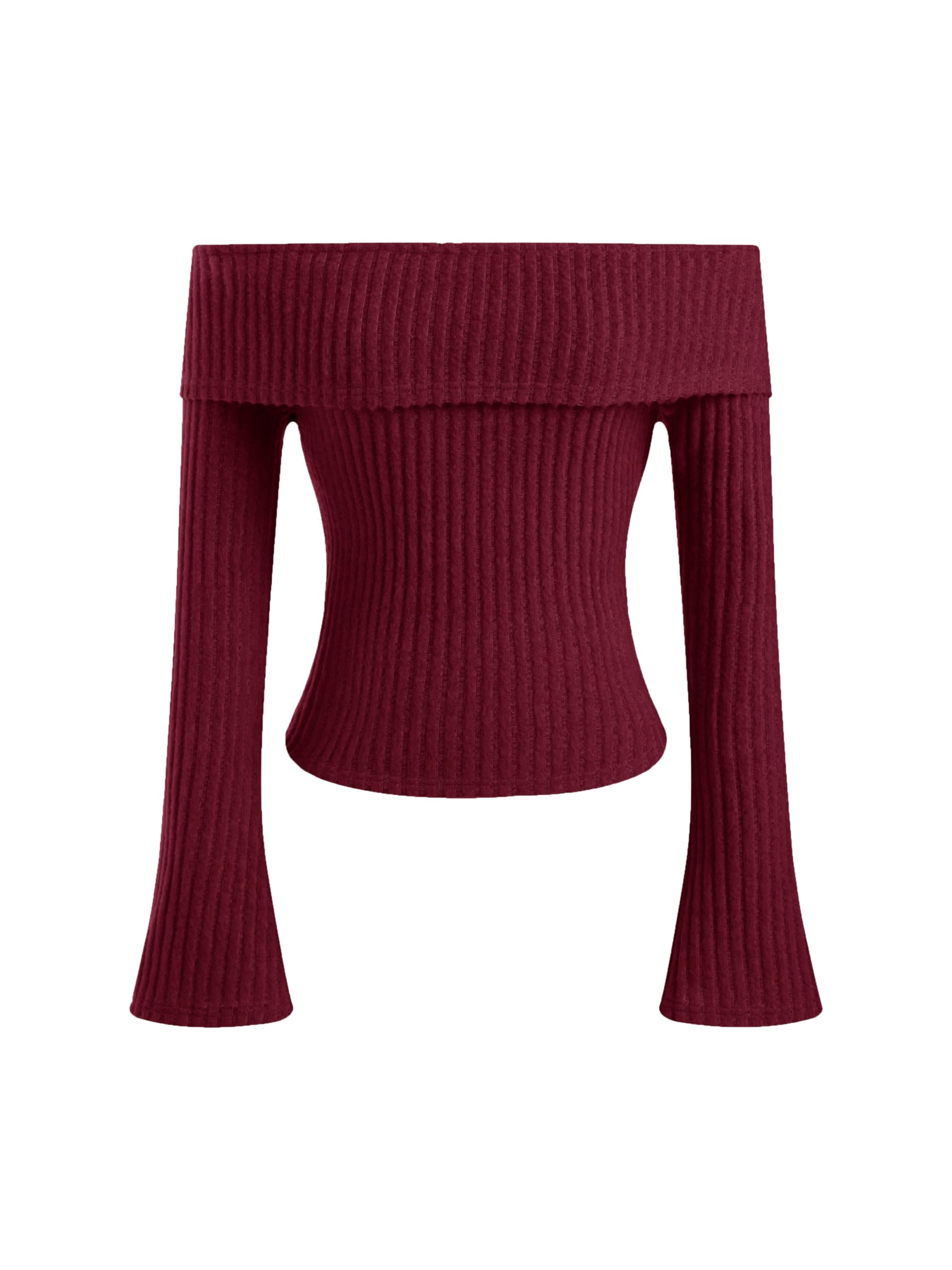CIDER Off The Shoulder Tops for Womens Sexy Long Sleeve Going Out Tops Knit Cropped Top Trendy Slim