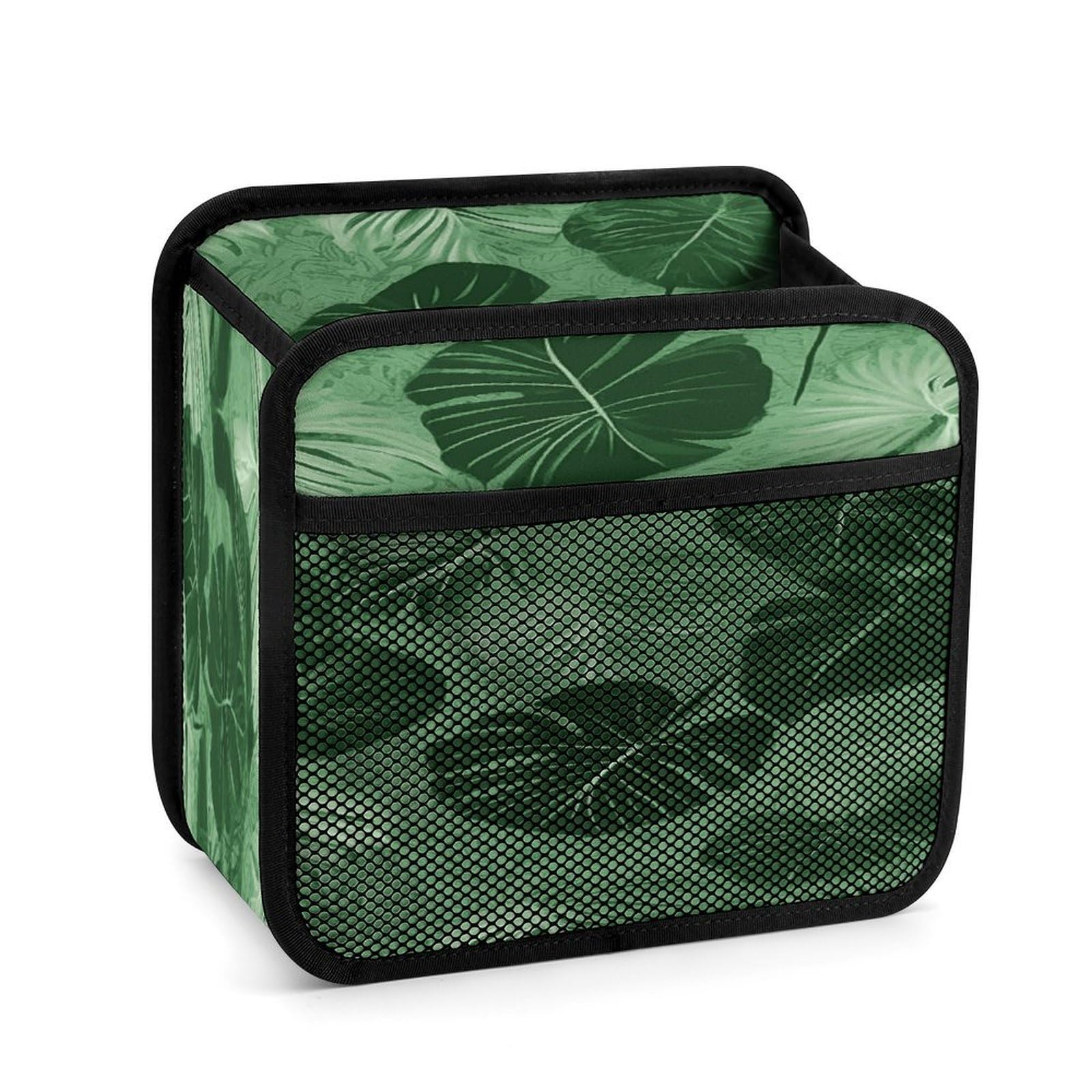 Btcowzrv Style Green Tropical Leaves Car Seat Back Organizer, Pu Leather Hanging Backseat Car Organizer With Elastic Mesh Pocket, Storage Bag For Most Vehicles