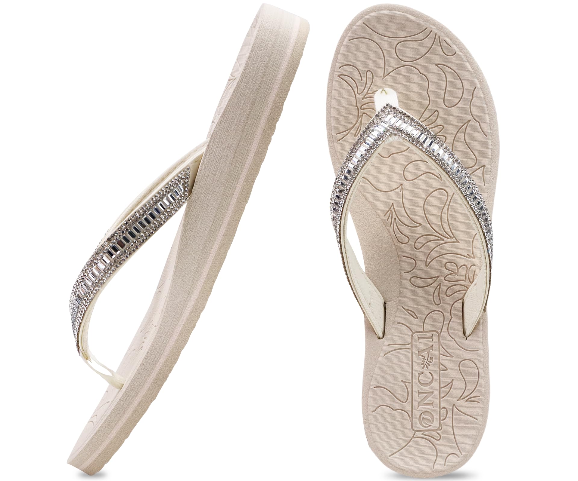 ONCAI Damen Zehentrenner Flip Flops mit Glitter Indoor/Outdoor Sommer Schwimmbad Strand Komfort Strand Plattform Angenehme Sandalen Badelatschen mit Orthopädie Arch Support Größe 36-43 EU