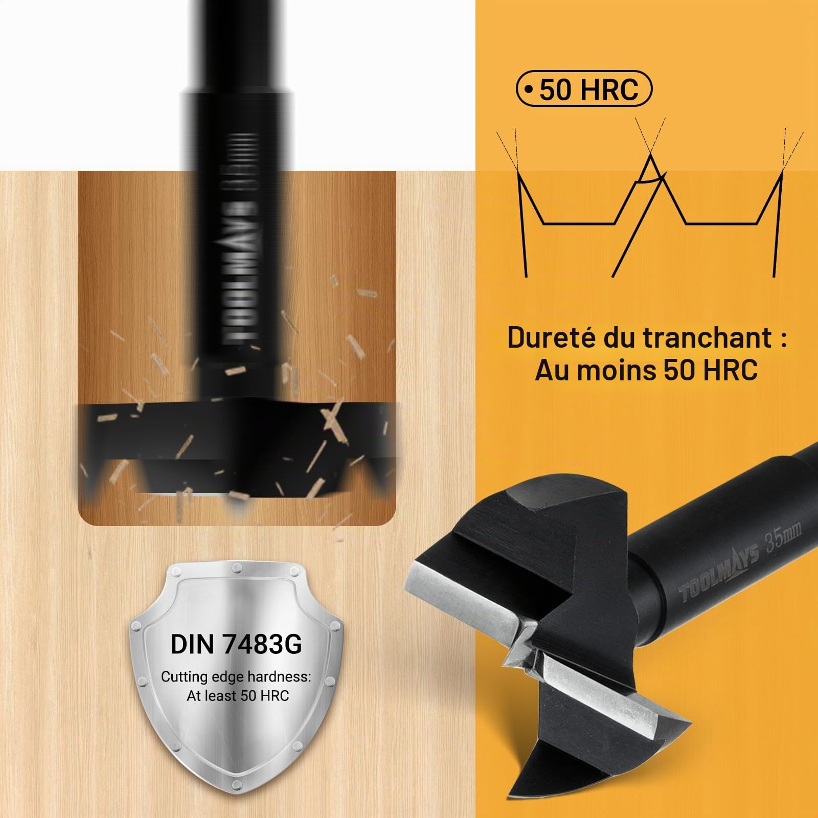 Mèches à Bois 5 pcs Set. Fraise Bois pour Ø 15/20/25/30/35 mm, Mèche Forstner Longueur 90 mm, Forets Forstner