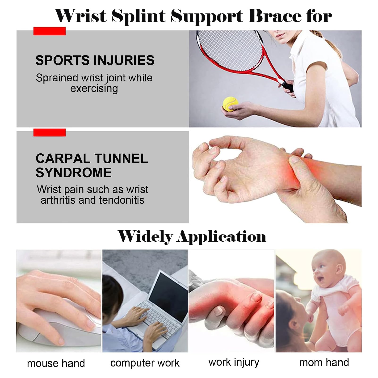 SONGQEE Wrist Splint Support for Carpal Tunnel for Right Left Hand, Wrist Support Brace Fit Men Women for Arthritics, Hand Support Stabilizer Help Relieve Joint Pain, Tendonitis, Sprains, RSI - Image 4
