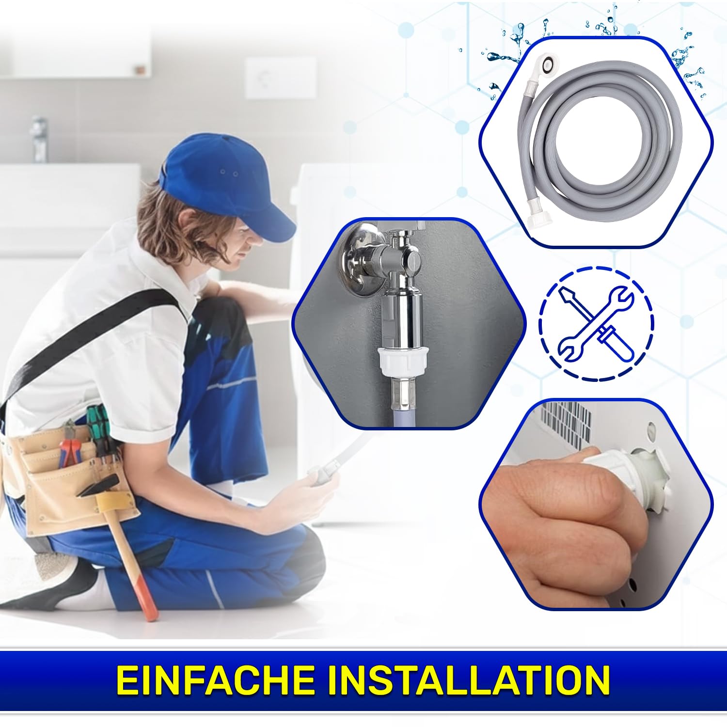 Zulaufschlauch Waschmaschine und Geschirrspüler 6 m Wasserschlauch für Temperaturen bis 25°C Druck von 20 bis 60 Bar Verbindung ist Gerade und Gewinkelt Ø 3/4 zoll - MADE IN ITALY - MONTERAL