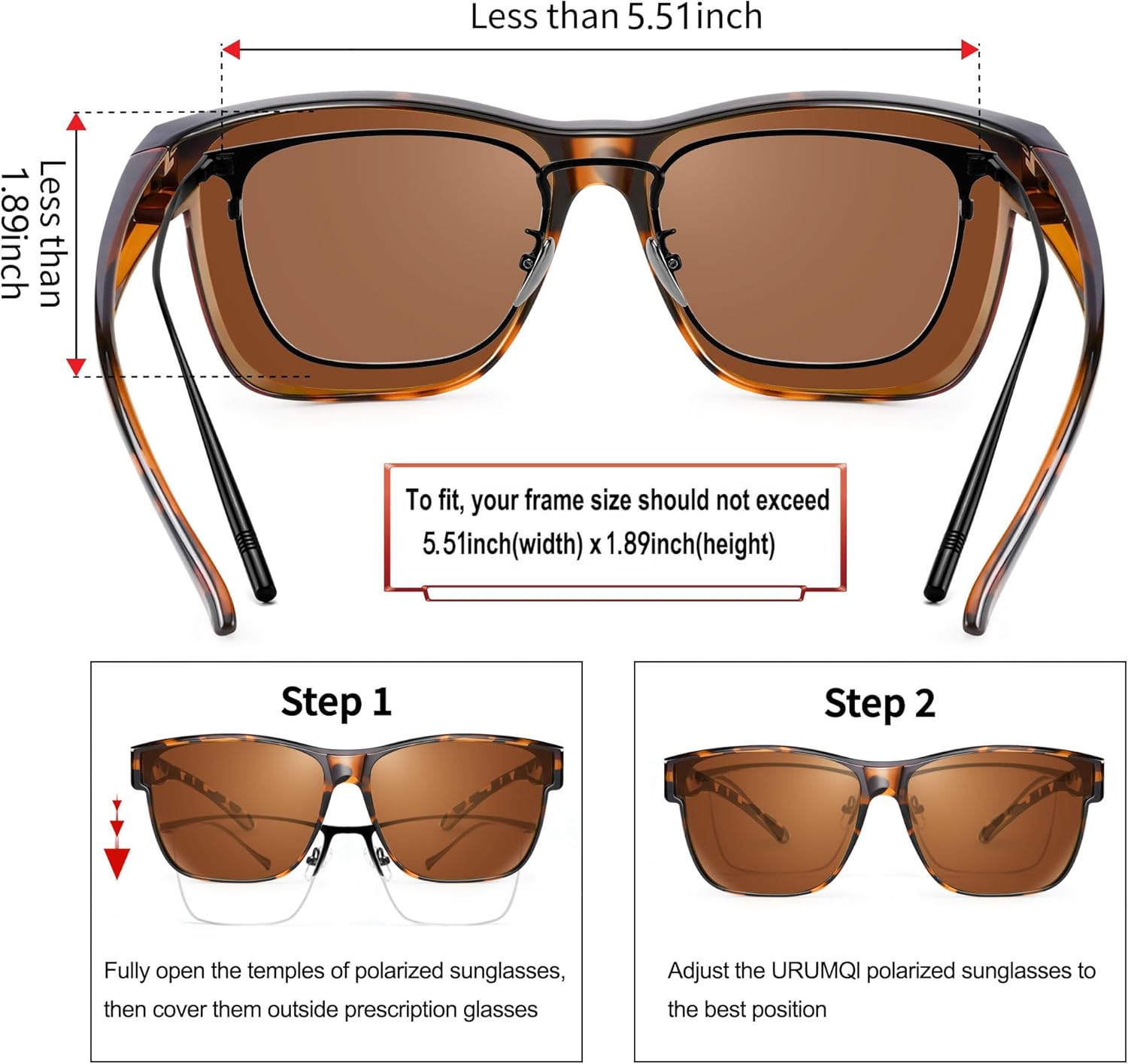 URUMQI Polarized Sunglasses Fit Over Glasses for Men Women, Oversized Square Shades UV400 Protection - Image 4