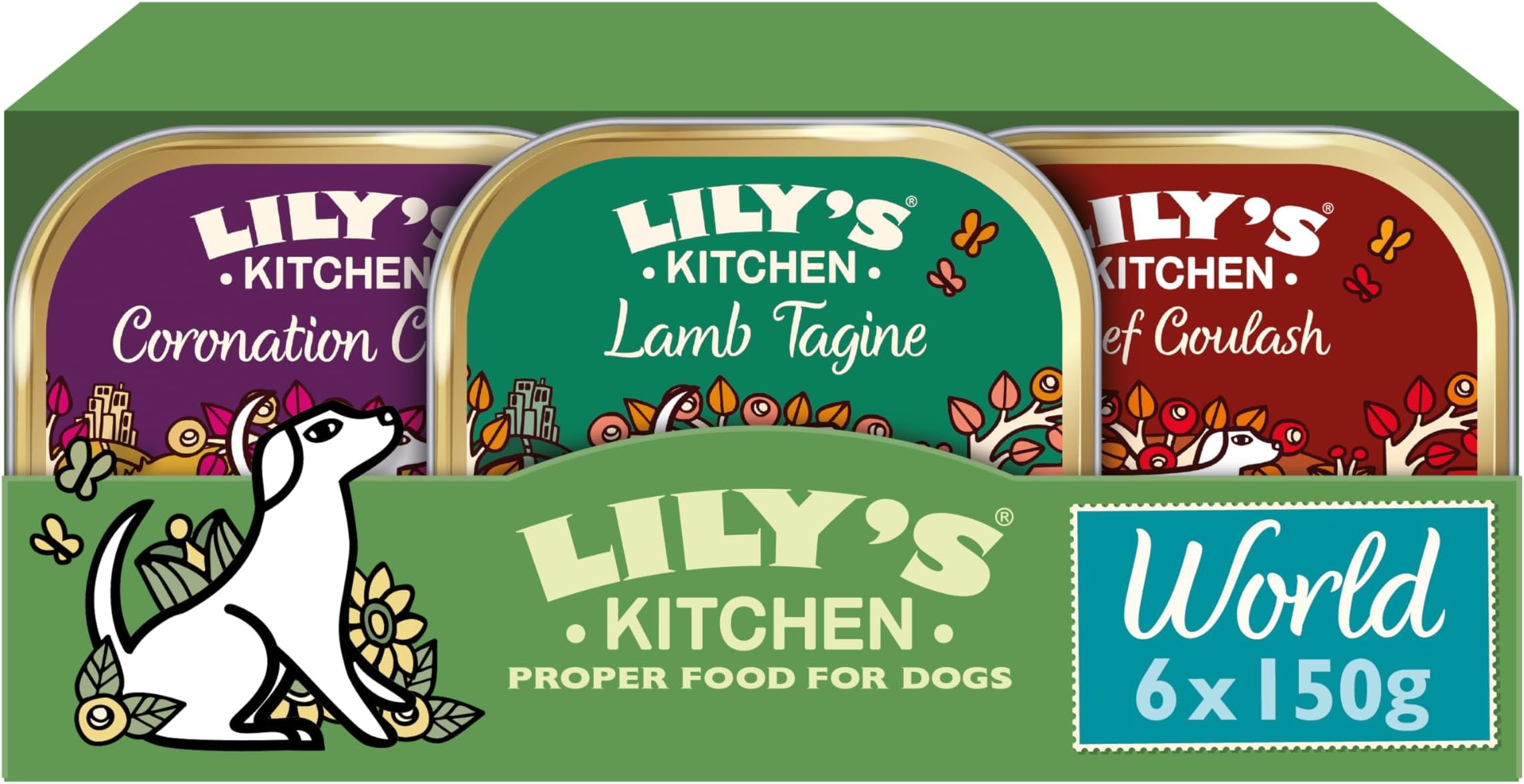 Natural Adult Dog Food Wet Trays - World Dishes Multipack - Chicken, Lamb & Beef - Complete Meal Recipes (24 Trays x 150g)